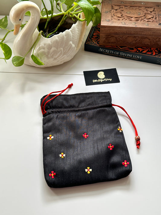 Parsi Gara Embroidered Potli Bag - Black & Red
