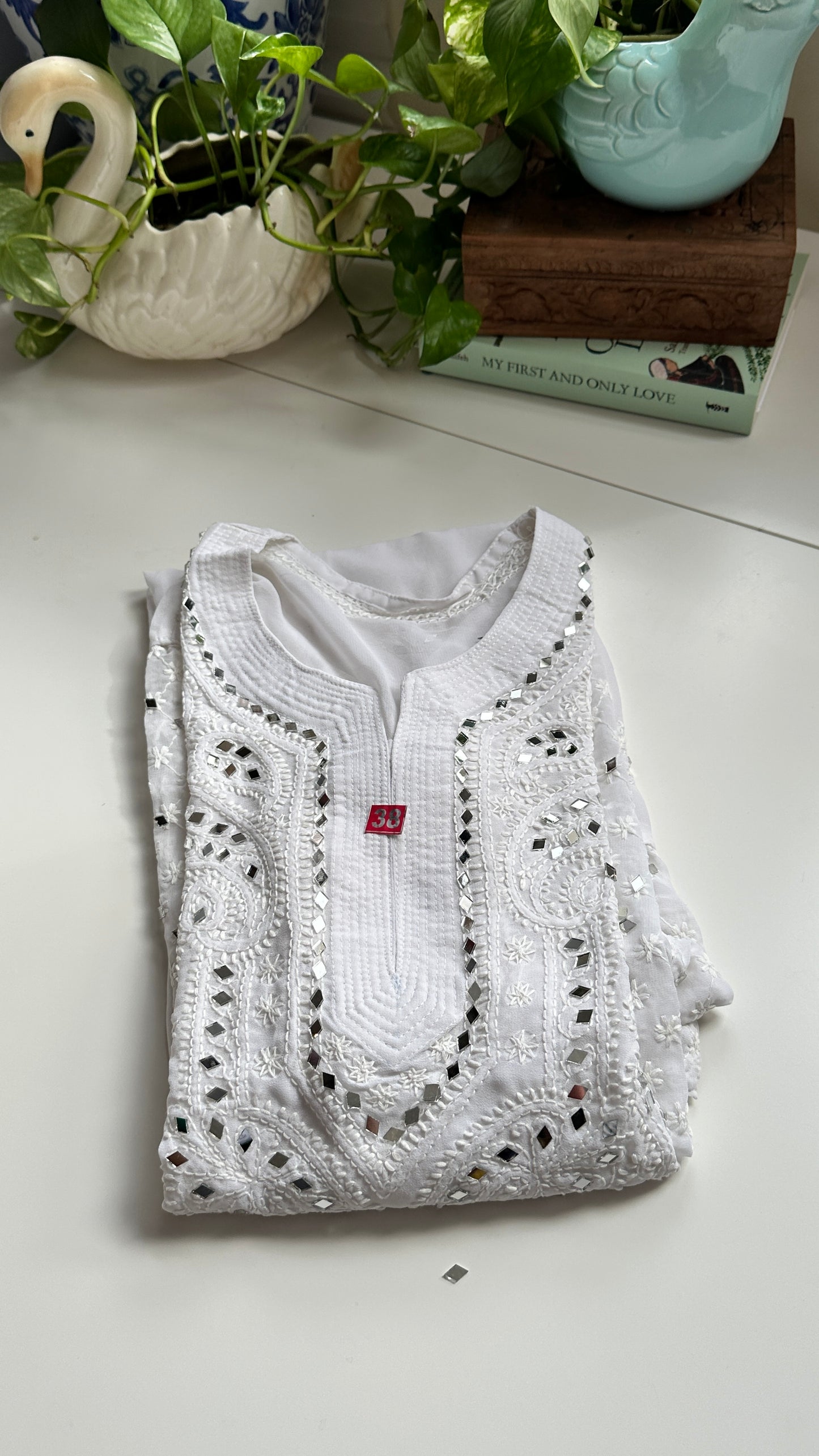 White - Georgette Mirror Kurta
