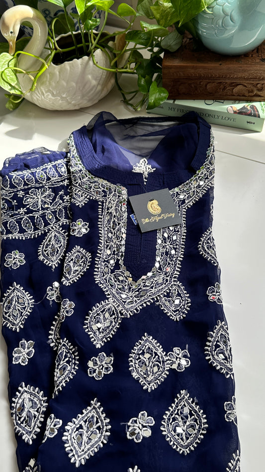 Dark Blue - Georgette Mirror Kurta