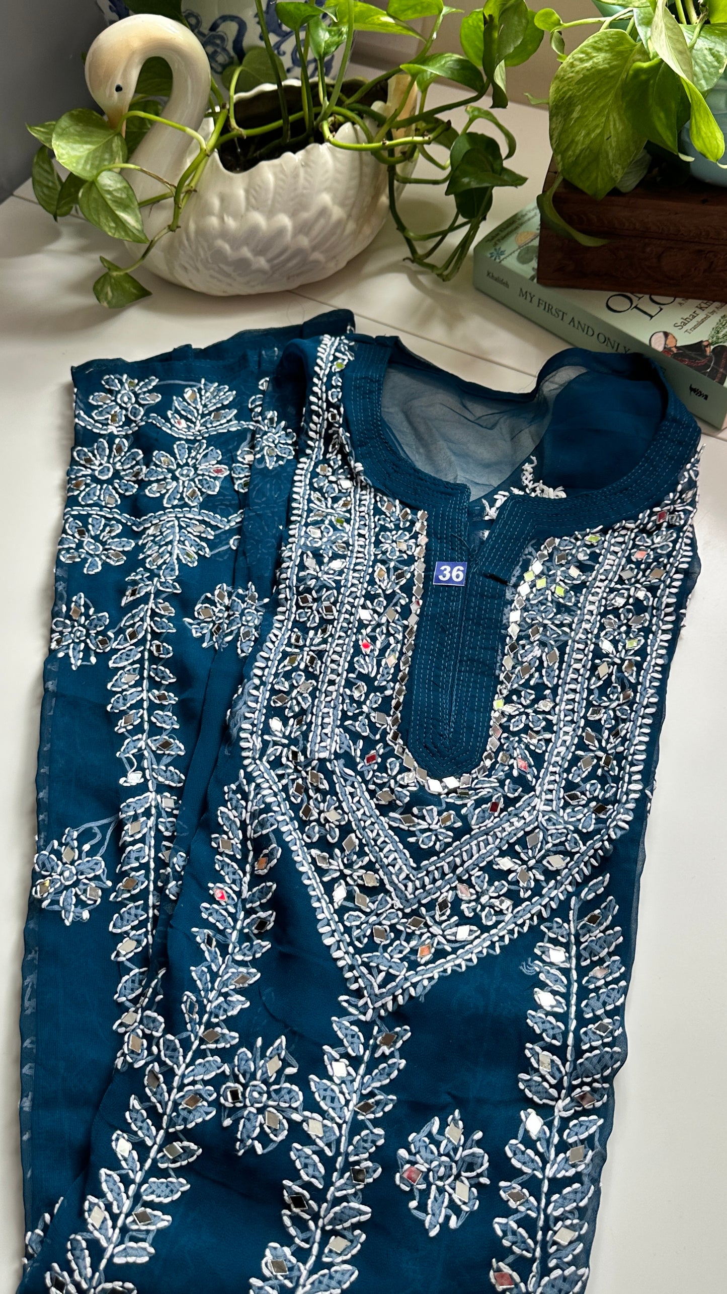 Teal Blue - Georgette Mirror Kurta