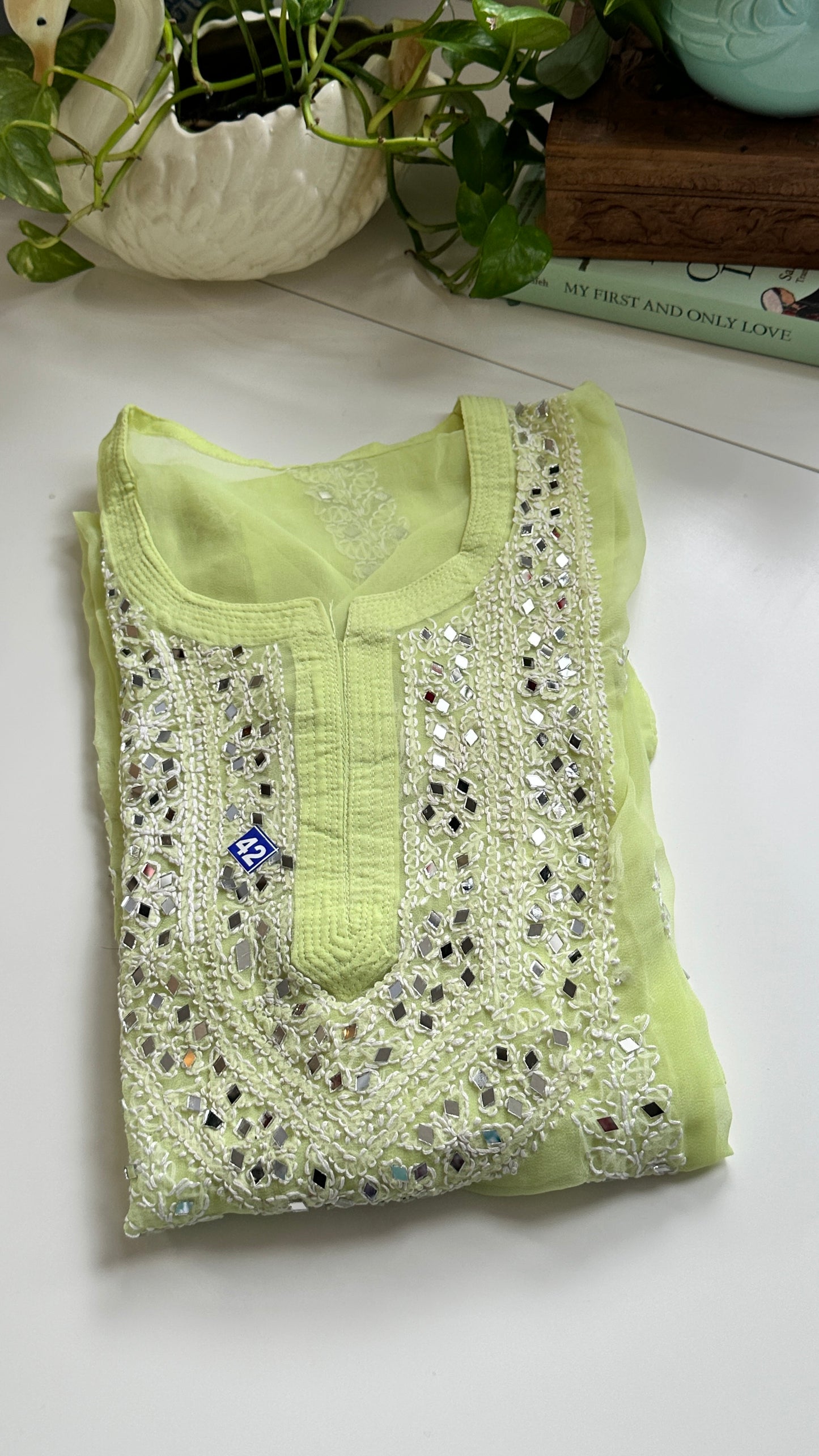 Lime Green - Georgette Mirror Kurta