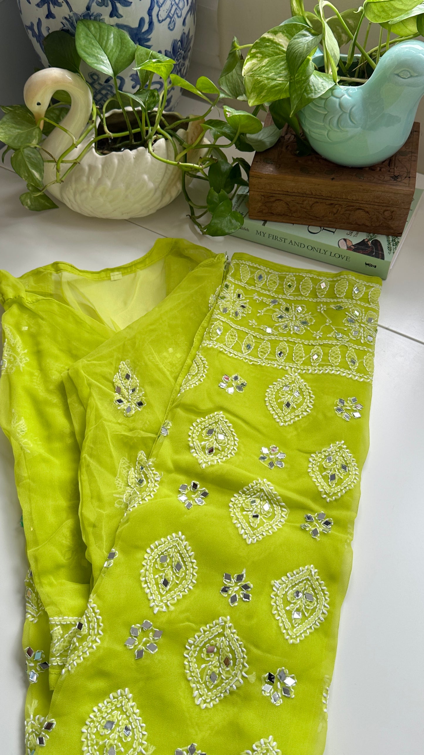 Parrot Green - Georgette Mirror Kurta