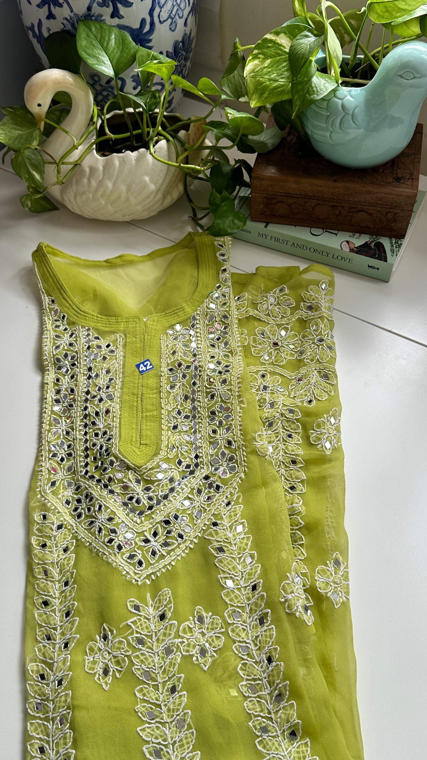 Parrot Green - Georgette Mirror Kurta