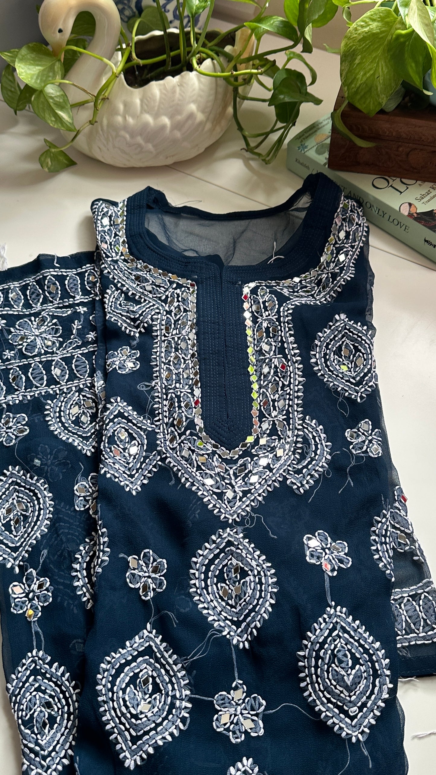 Teal Blue - Georgette Mirror Kurta