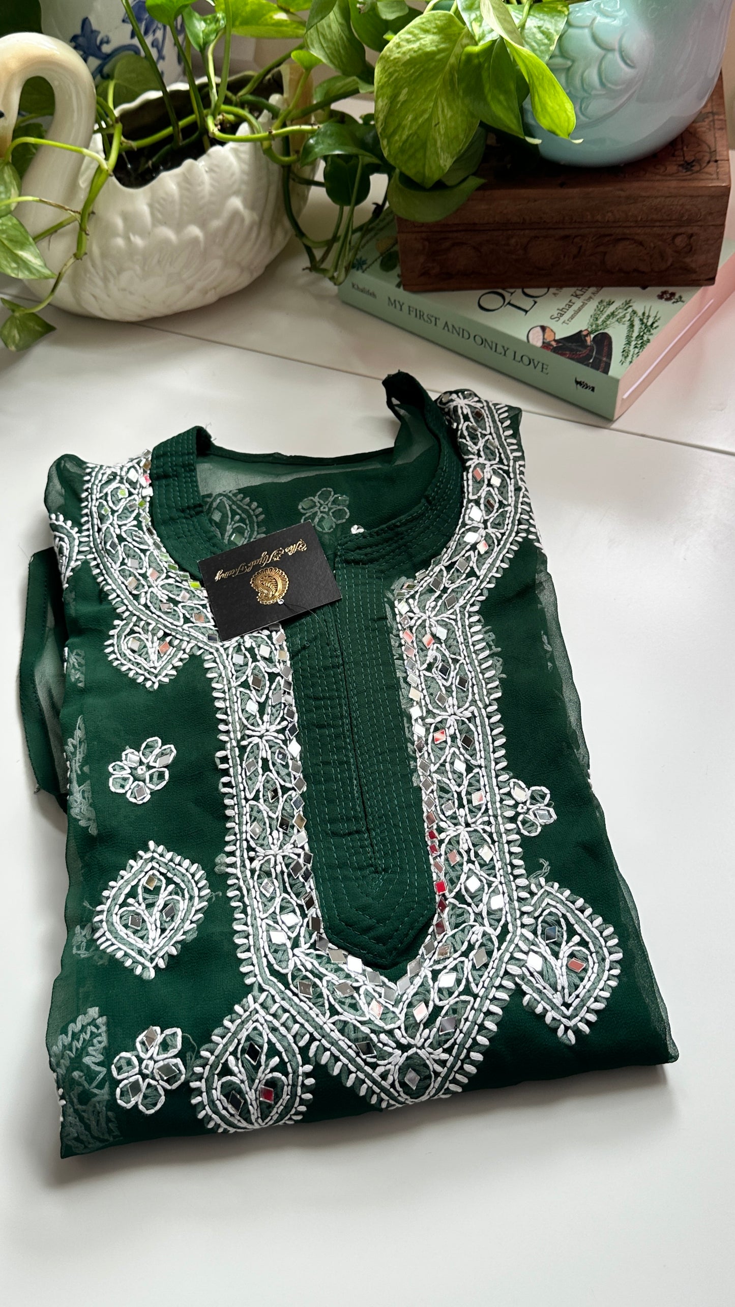 Dark Green - Georgette Mirror Kurta