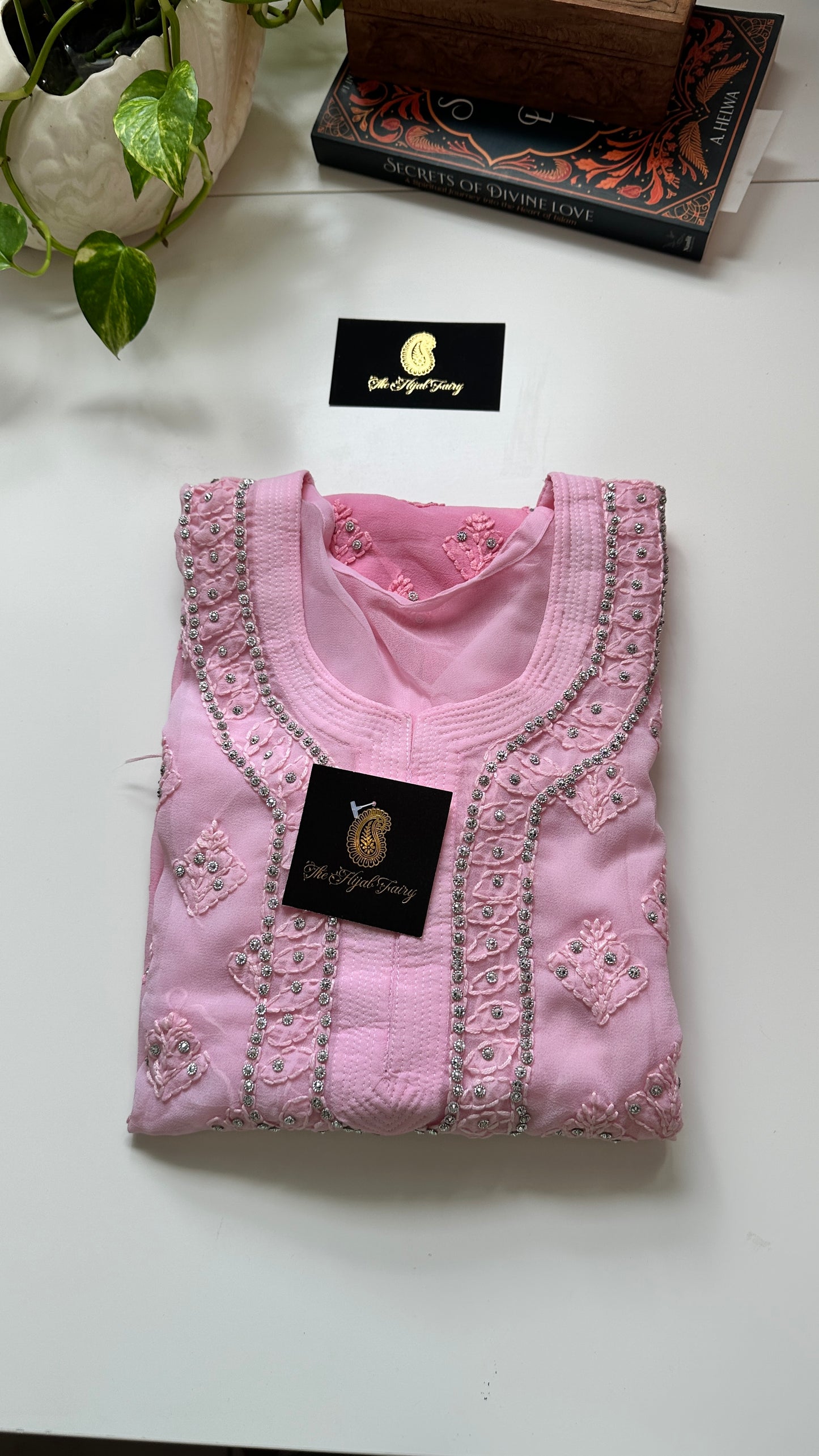 Georgette Stone Kurta- Petal Pink