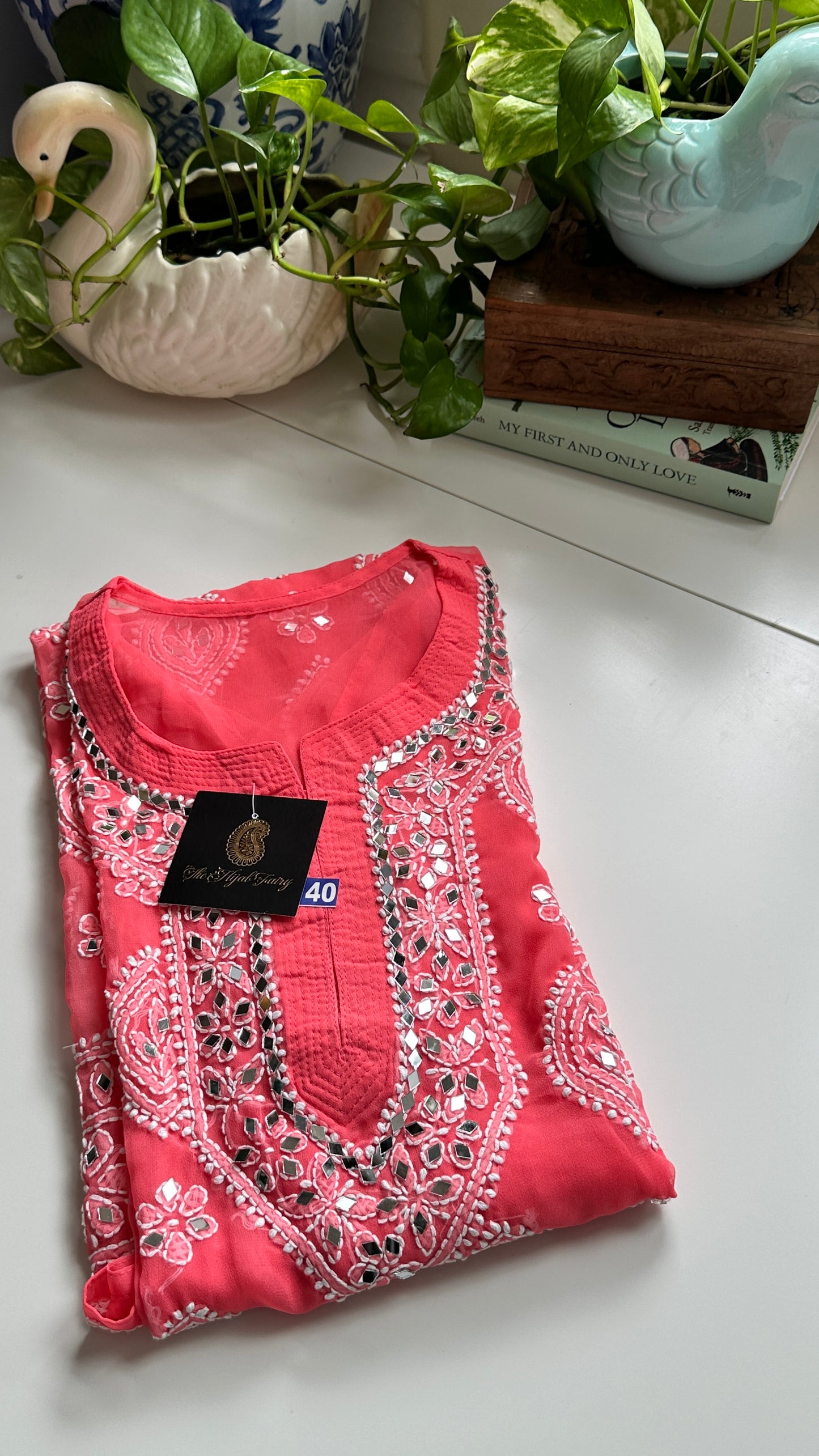 Salmon Pink- Georgette Mirror Kurta