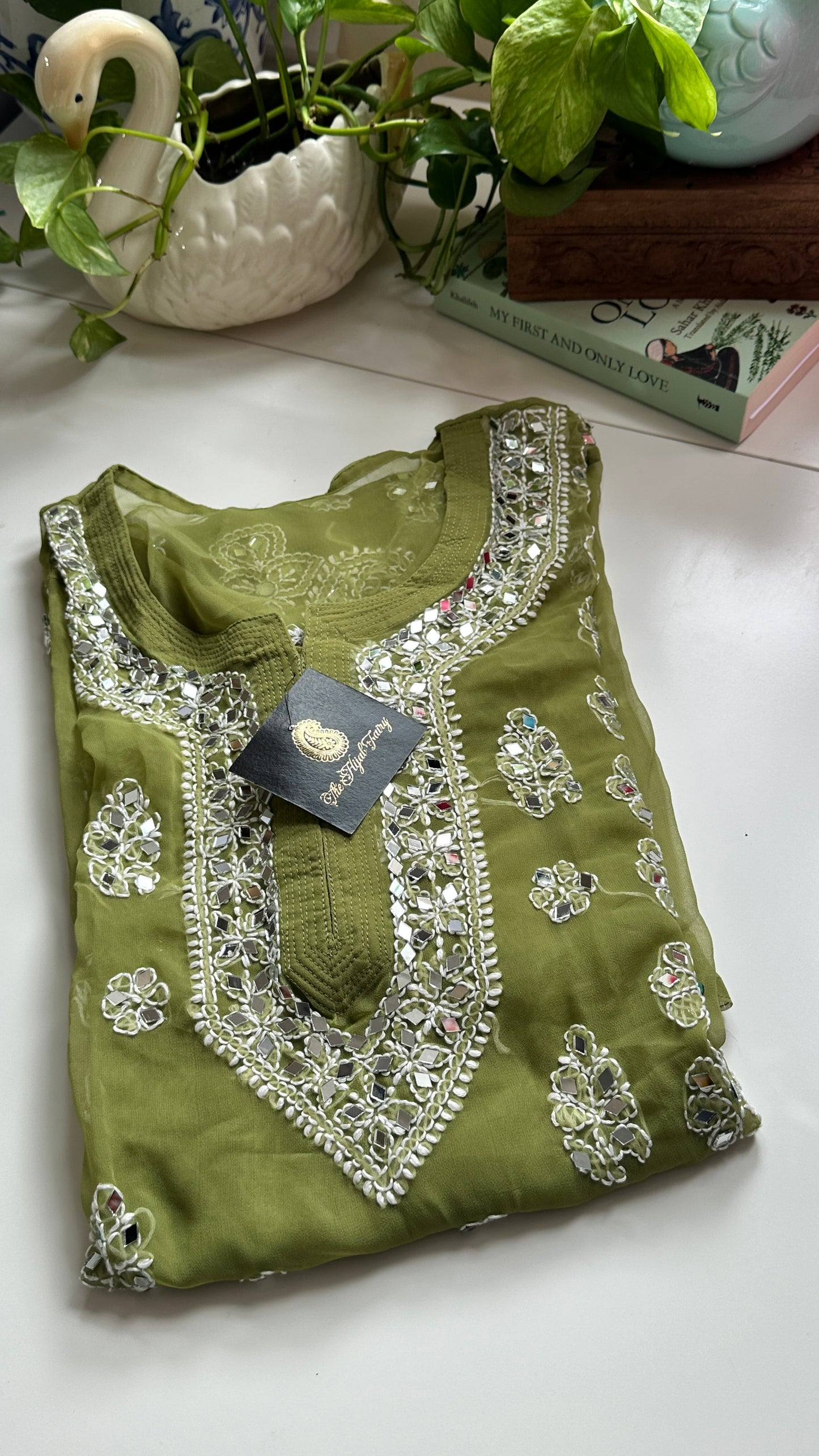 Olive Green - Georgette Mirror Kurta