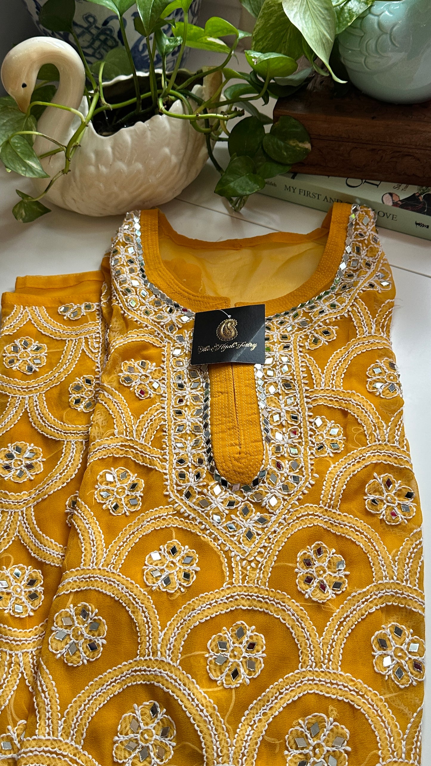 Mustard - Georgette Mirror Kurta