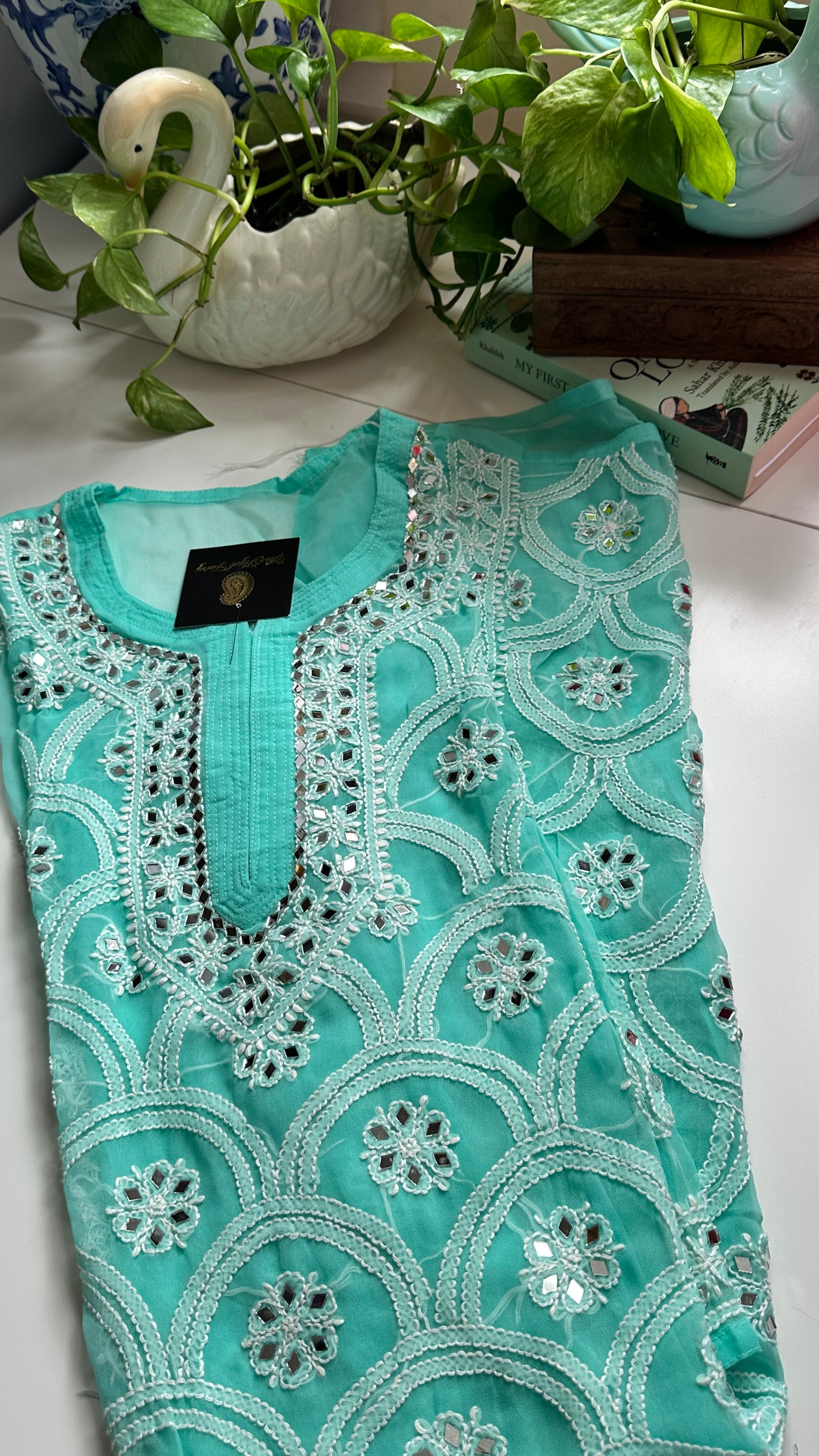 Firozi Blue - Georgette Mirror Kurta