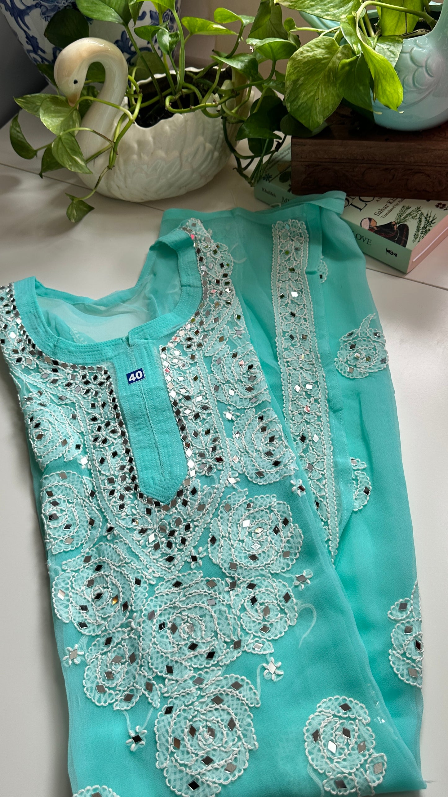 Firozi Blue - Georgette Mirror Kurta