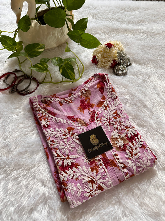 Malmal Printed Kurti- Pink 2