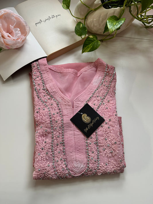 Rose Pink - Georgette Stone Kurta