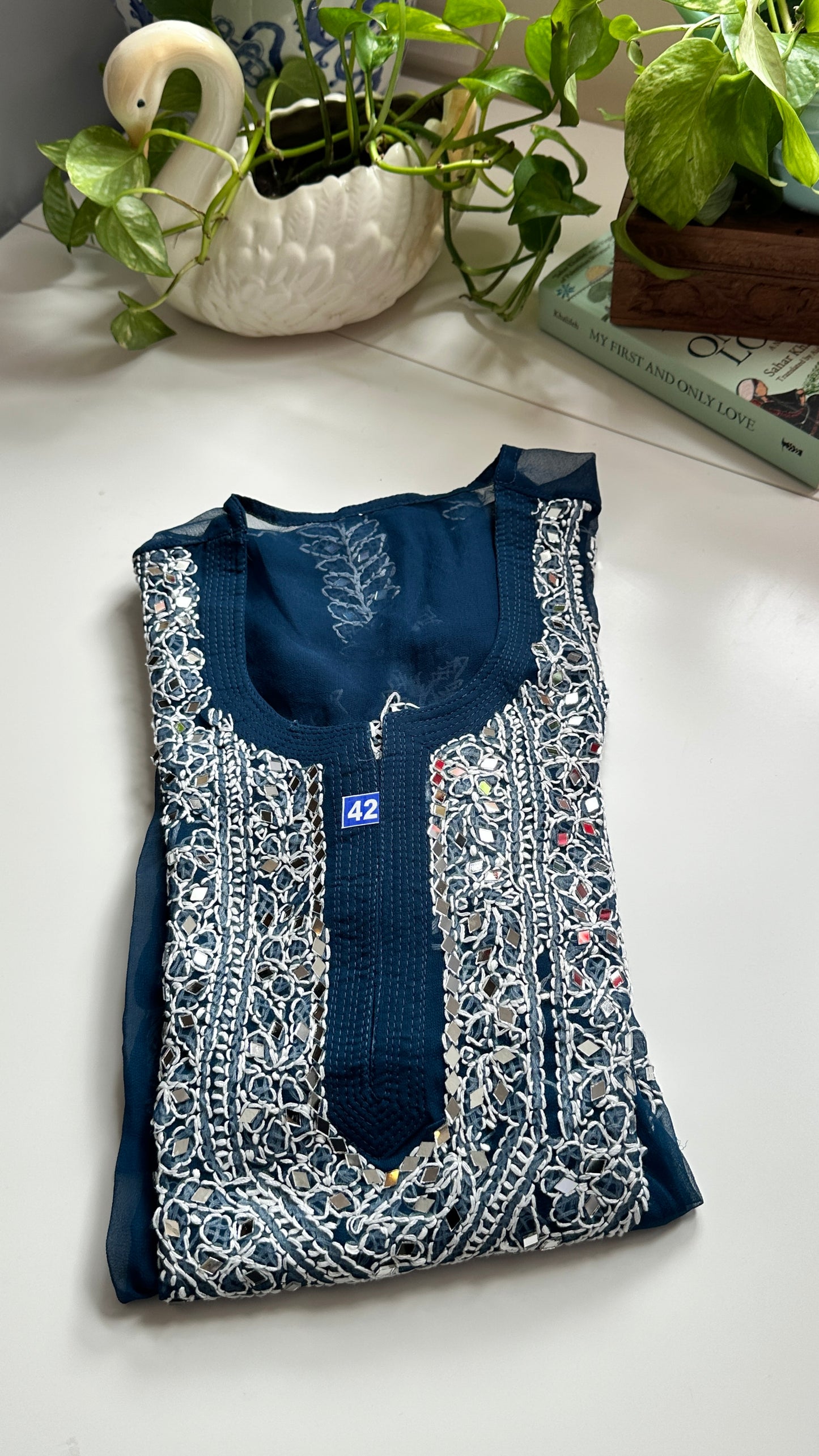Teal Blue - Georgette Mirror Kurta