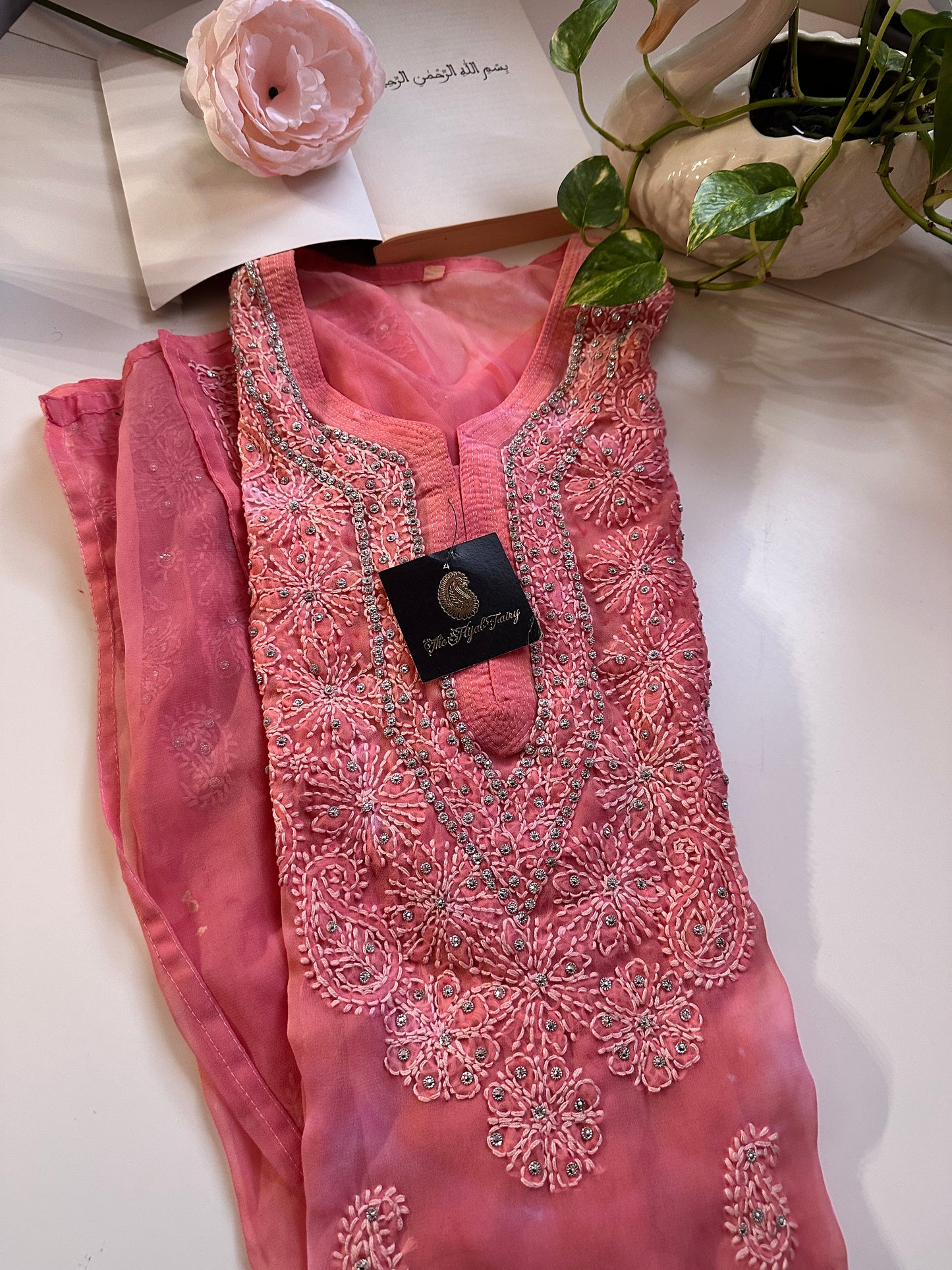 Peach Tiedye - Georgette Stone Kurta