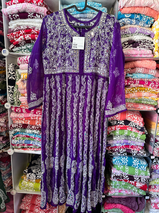 Purple - Yoke Style Georgette Mirror Anarkali