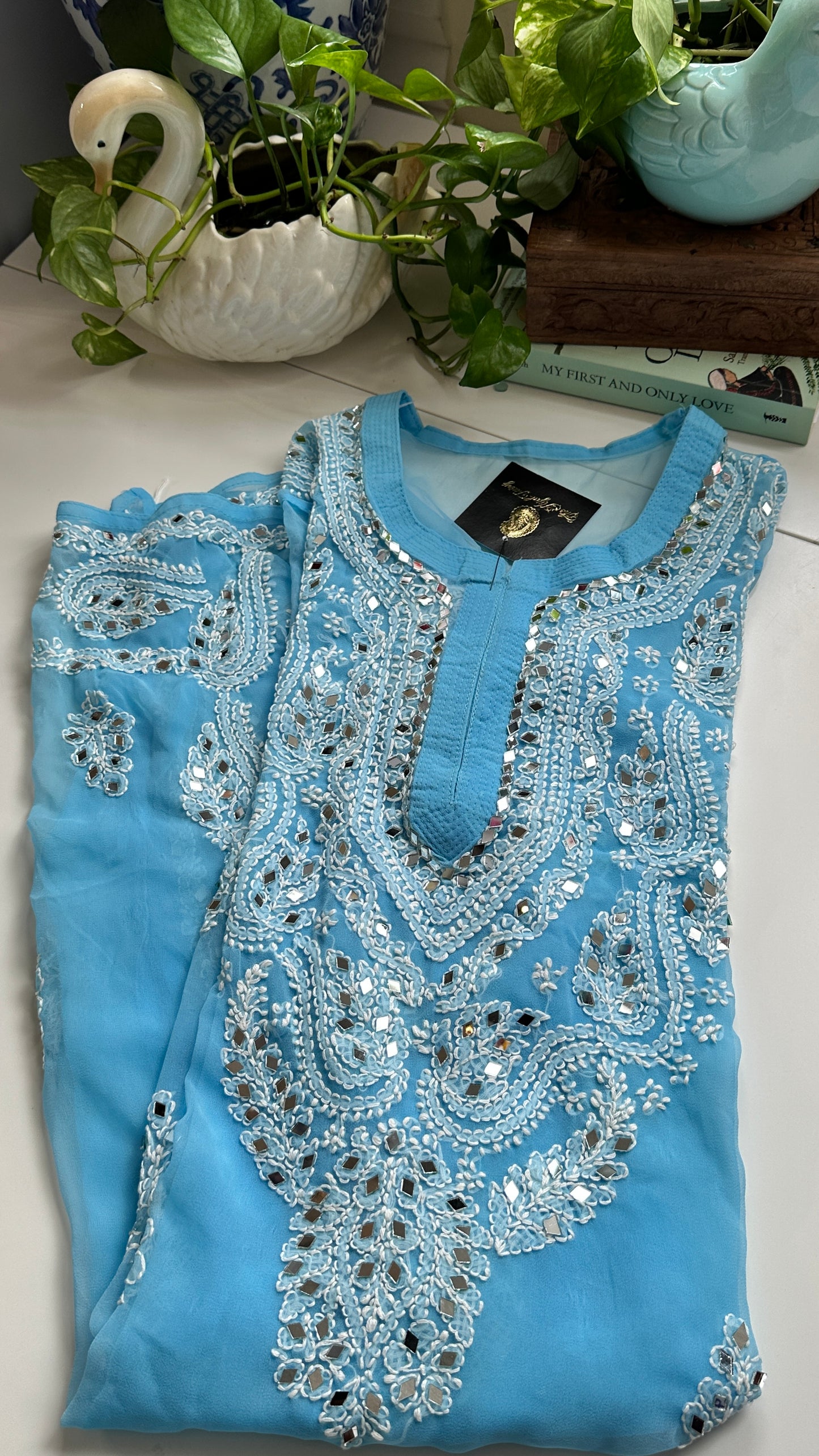 Light Blue - Georgette Mirror Kurta