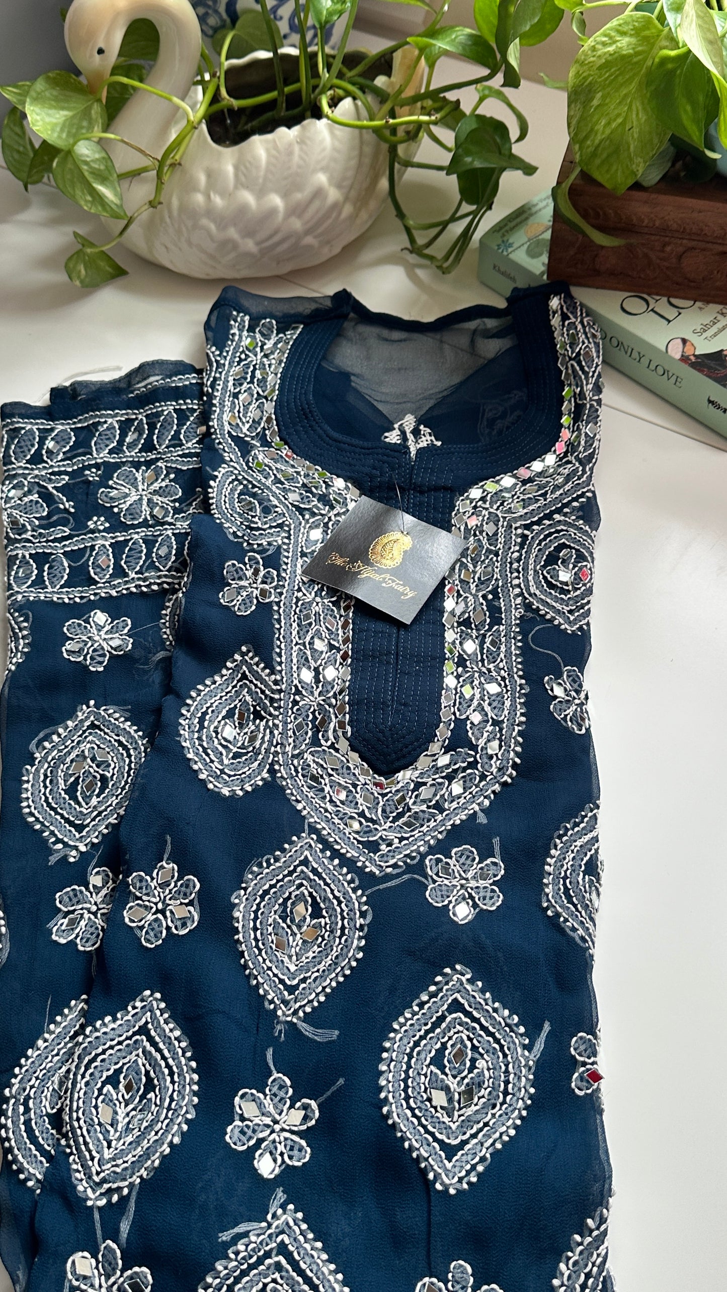 Teal Blue - Georgette Mirror Kurta