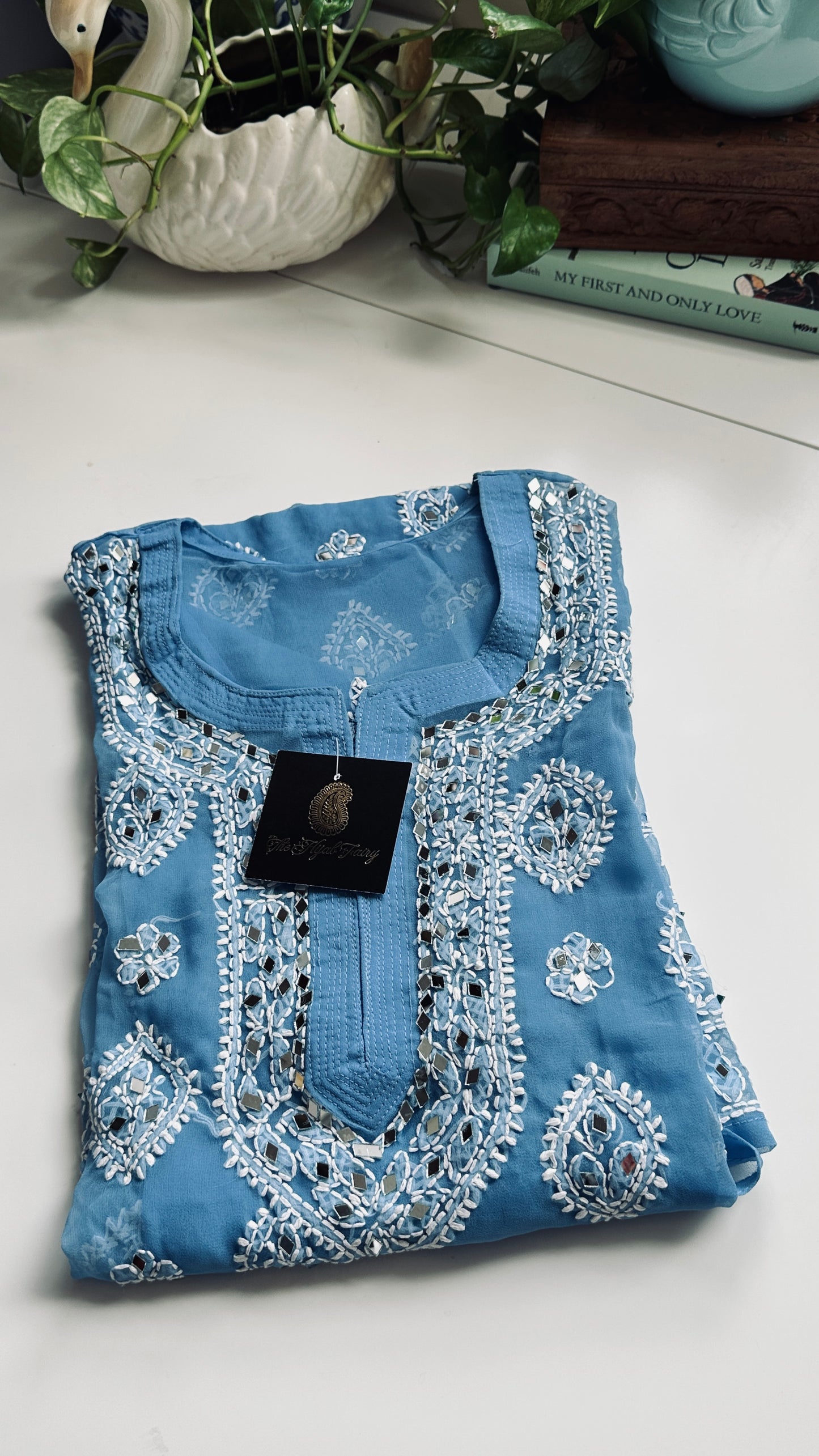 Cornflower Blue - Georgette Mirror Kurta