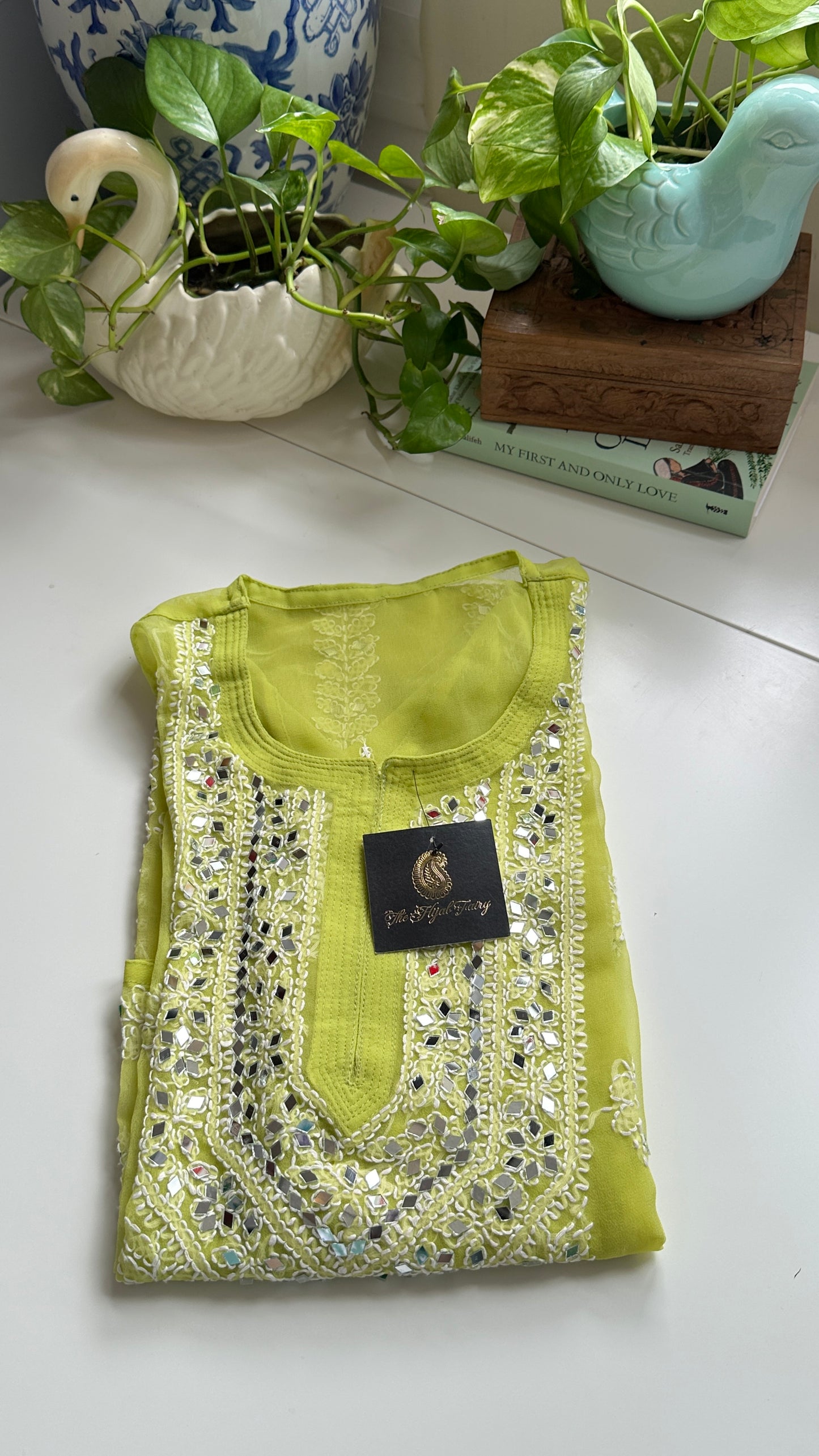 Parrot Green - Georgette Mirror Kurta