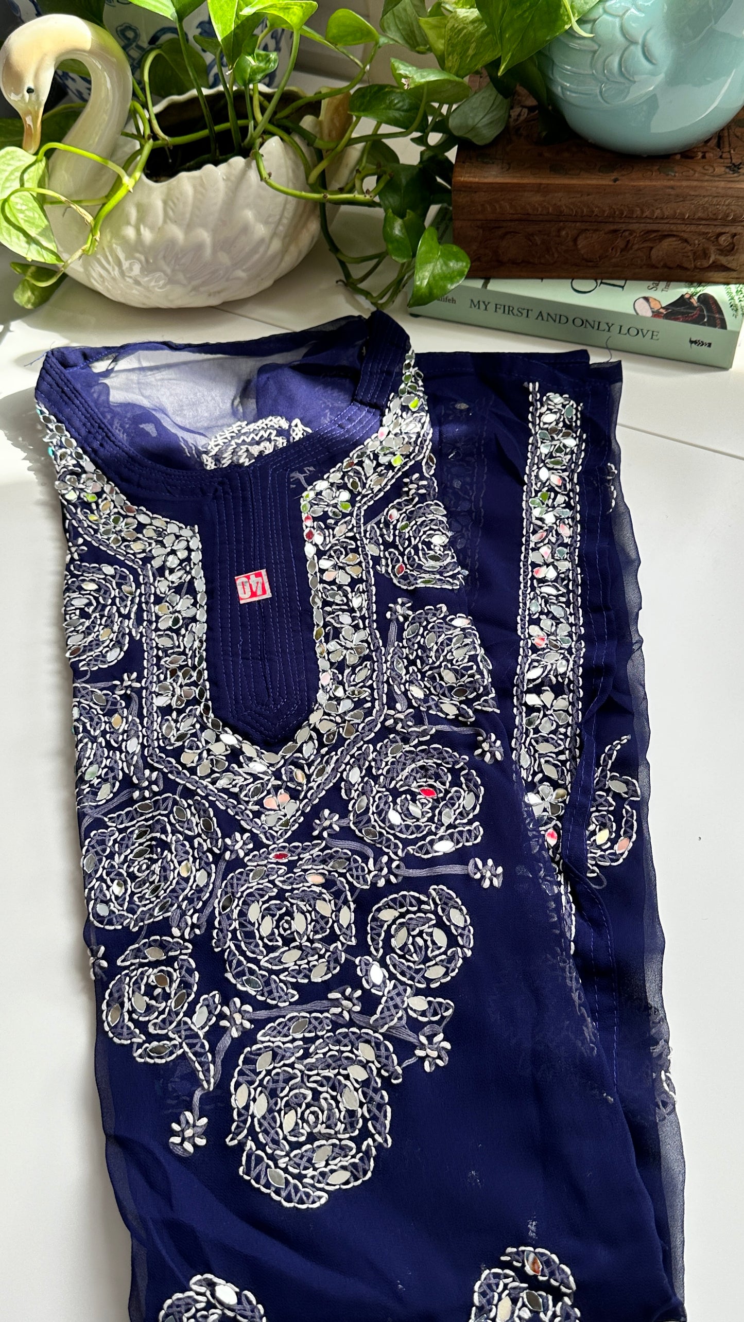Dark Blue - Georgette Mirror Kurta