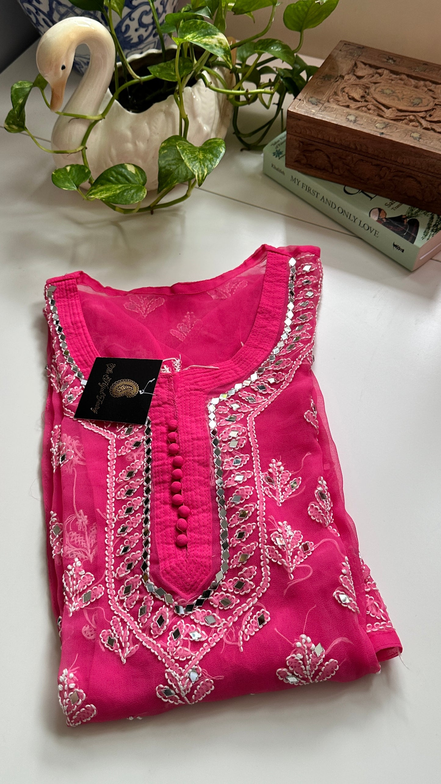 Dark Pink - Georgette Mirror Kurta