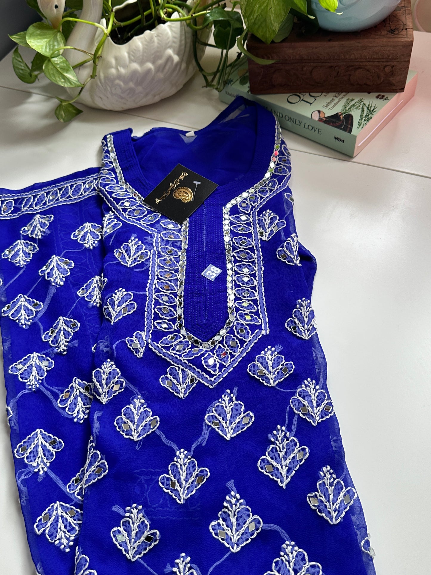 Navy Blue - Georgette Mirror Kurta