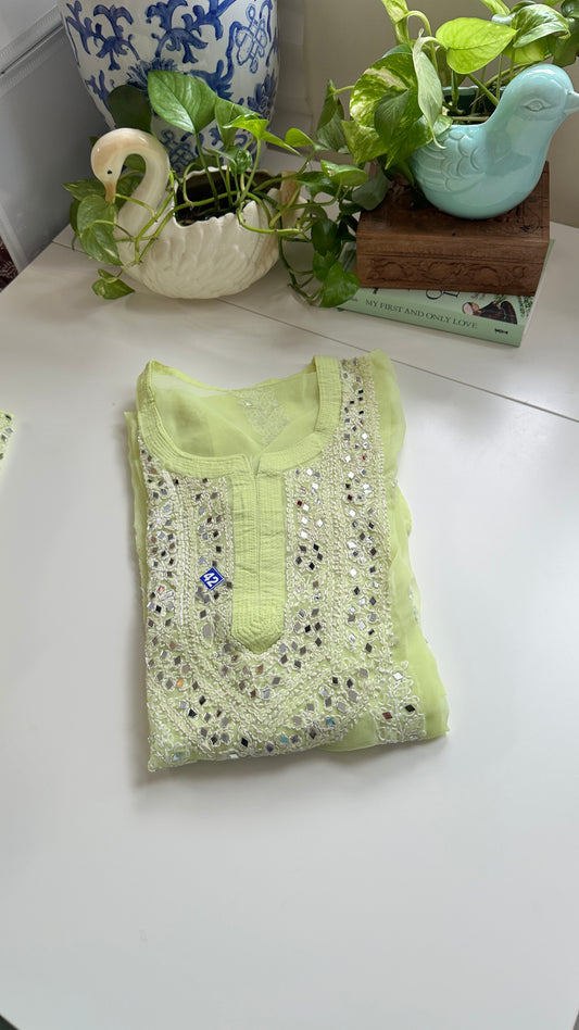 Lime Green - Georgette Mirror Kurta