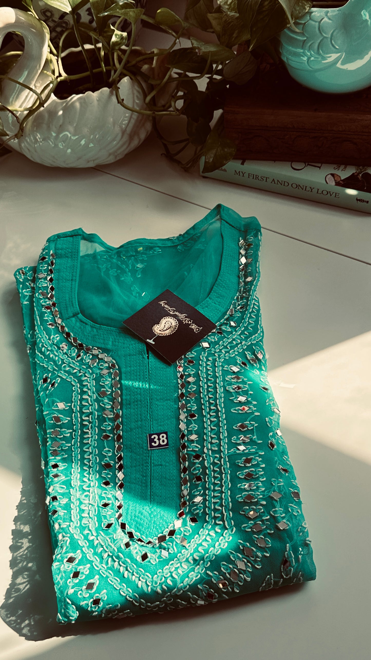 Dark Ferozi - Georgette Mirror Kurta
