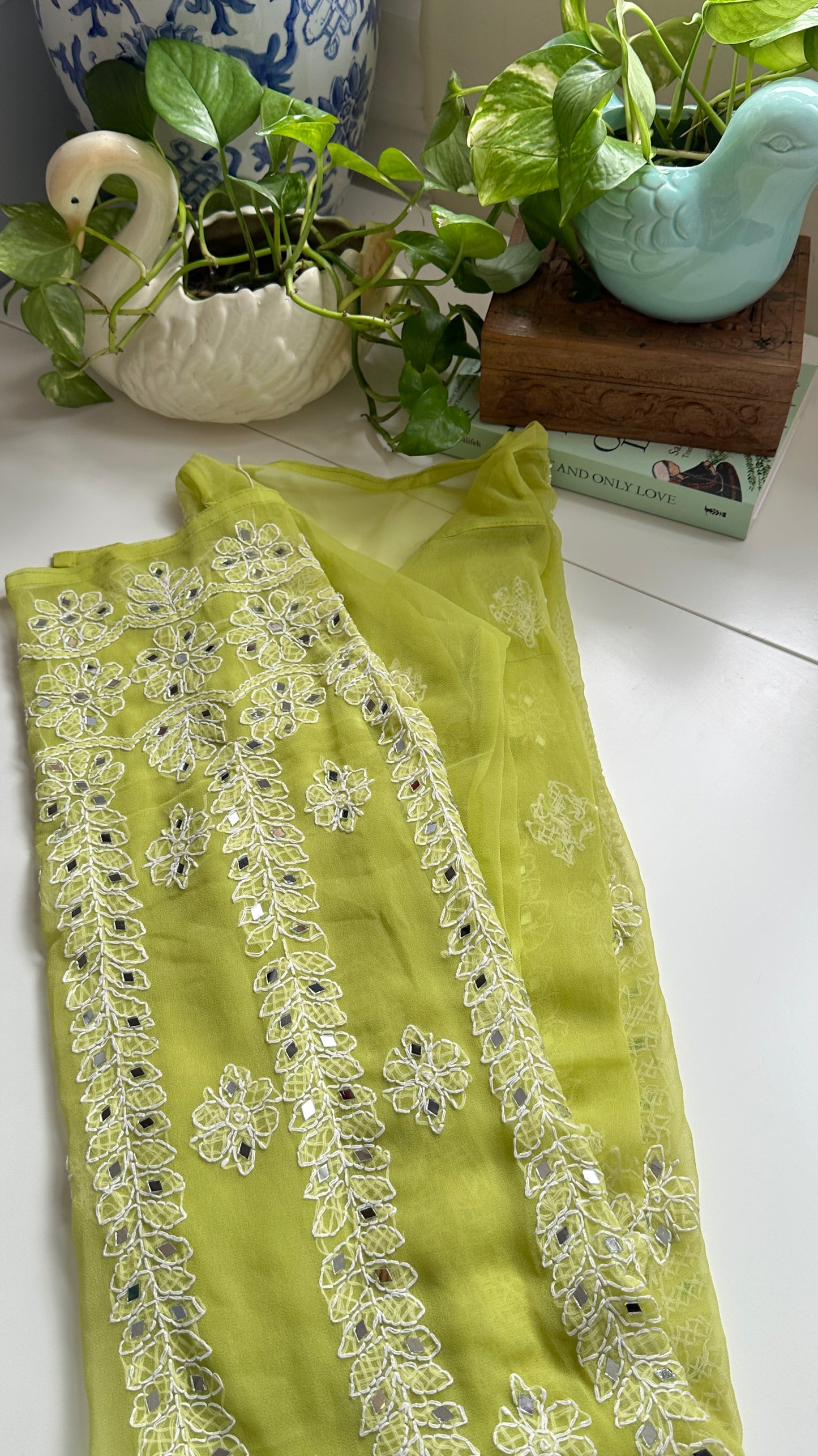 Parrot Green - Georgette Mirror Kurta