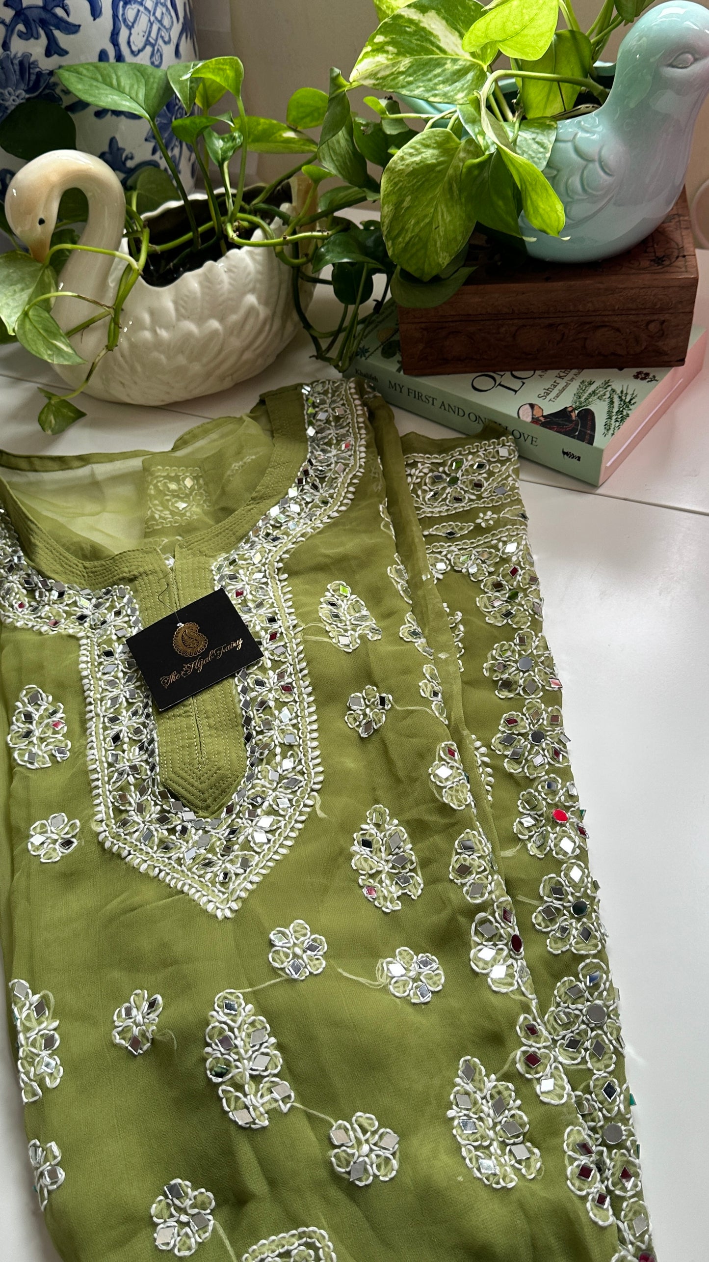 Olive Green - Georgette Mirror Kurta