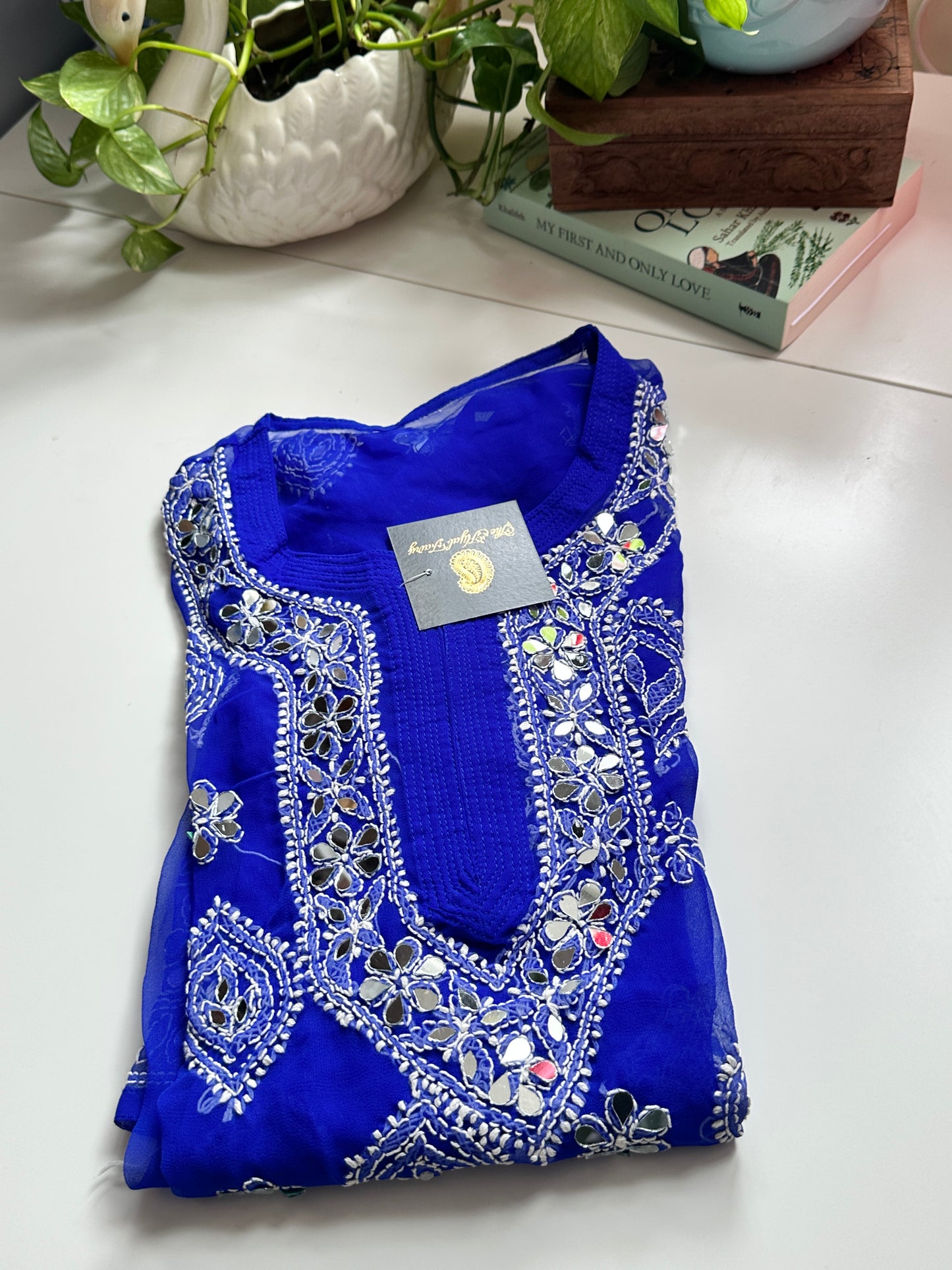 Navy Blue - Georgette Mirror Kurta