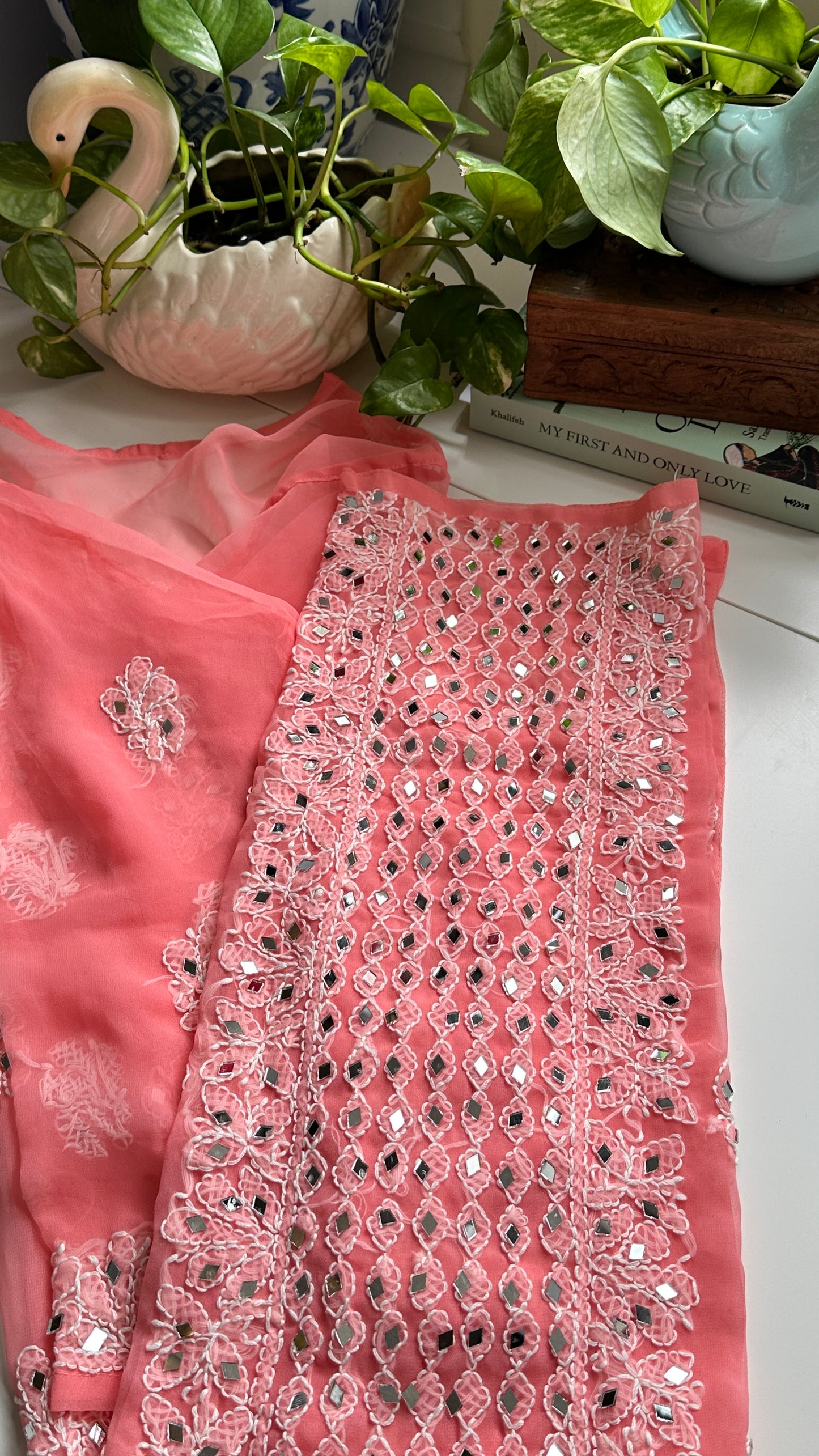 Peach Pink- Georgette Mirror Kurta