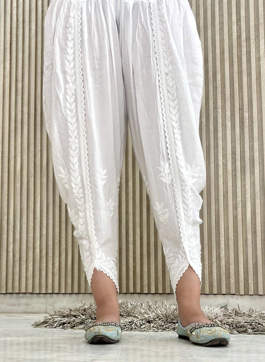 White - Chikankari Tulip Pants