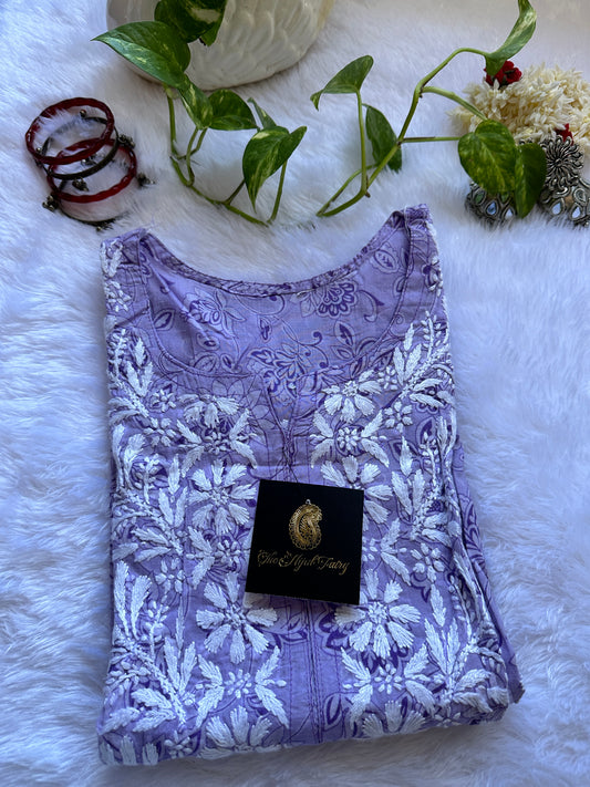Malmal Printed Kurti- Purple 1