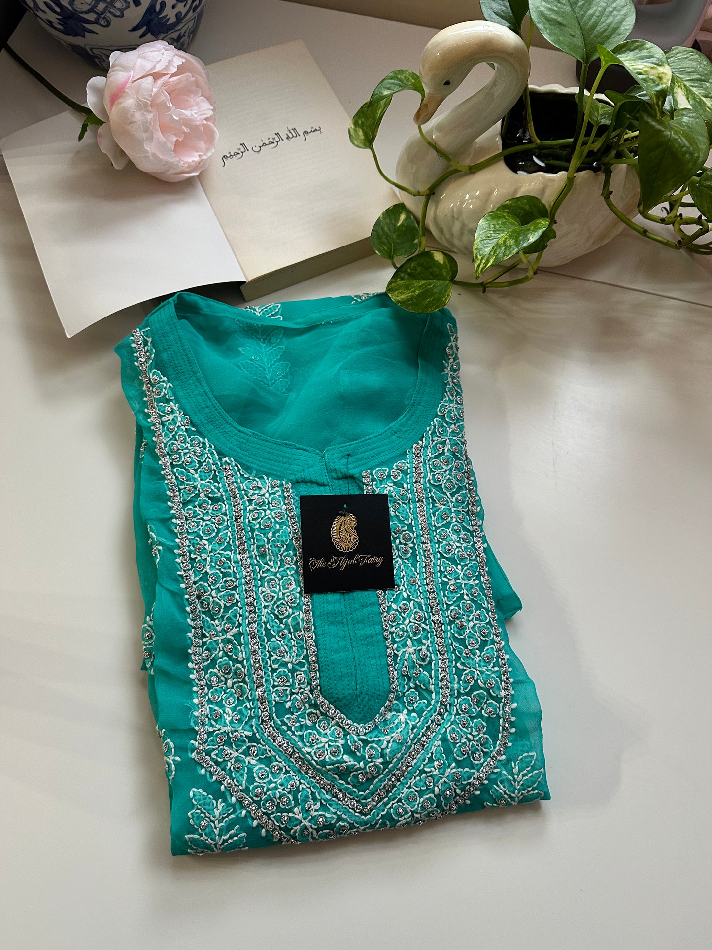 Dark Firozi - Georgette Stone Kurta