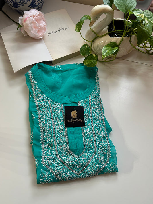 Dark Firozi - Georgette Stone Kurta