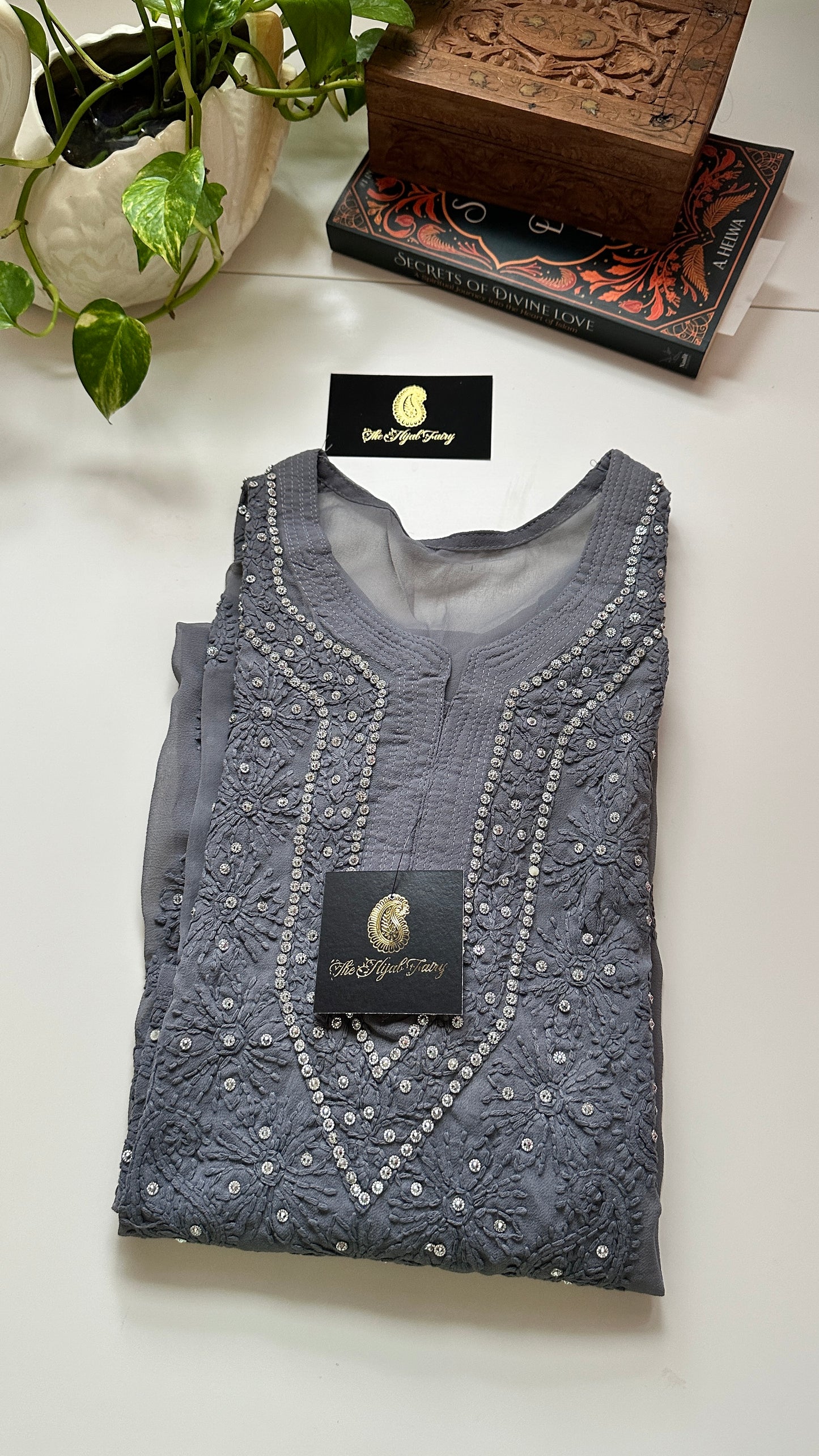 Georgette Stone Kurta- Dark Grey