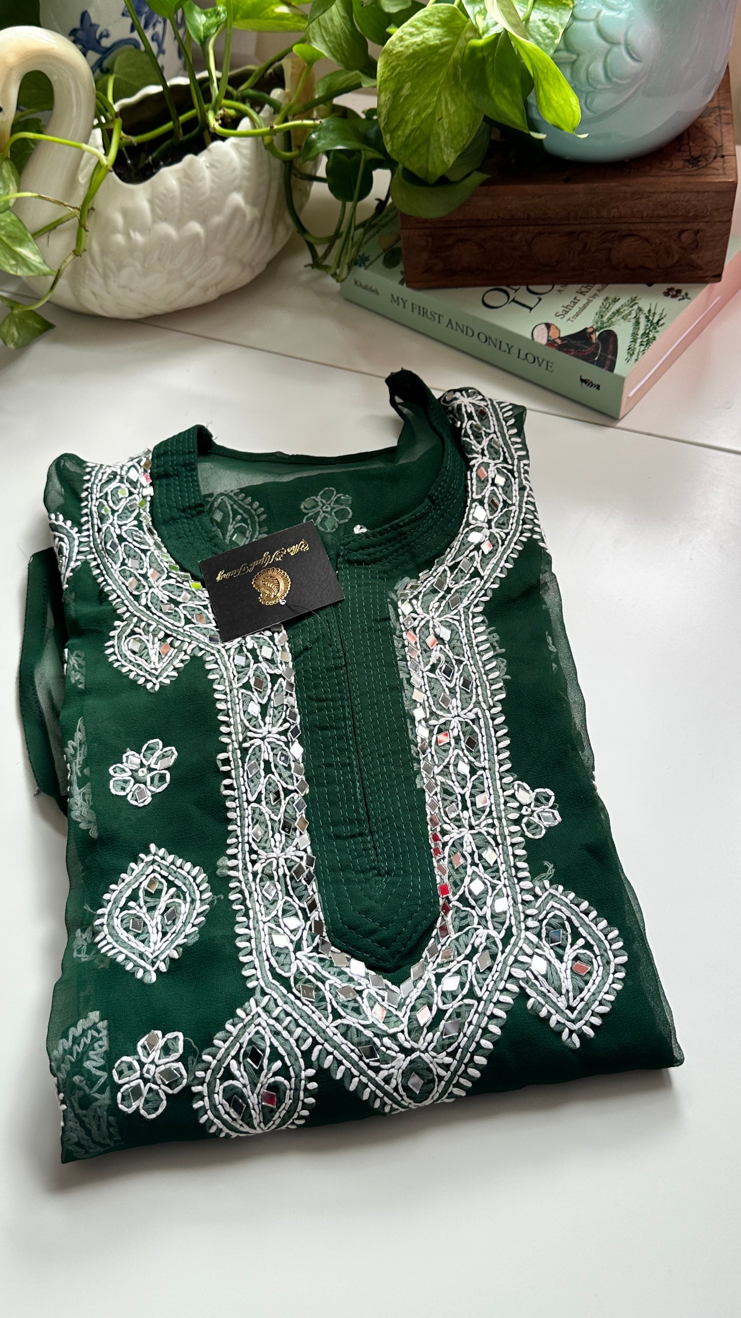 Dark Green - Georgette Mirror Kurta