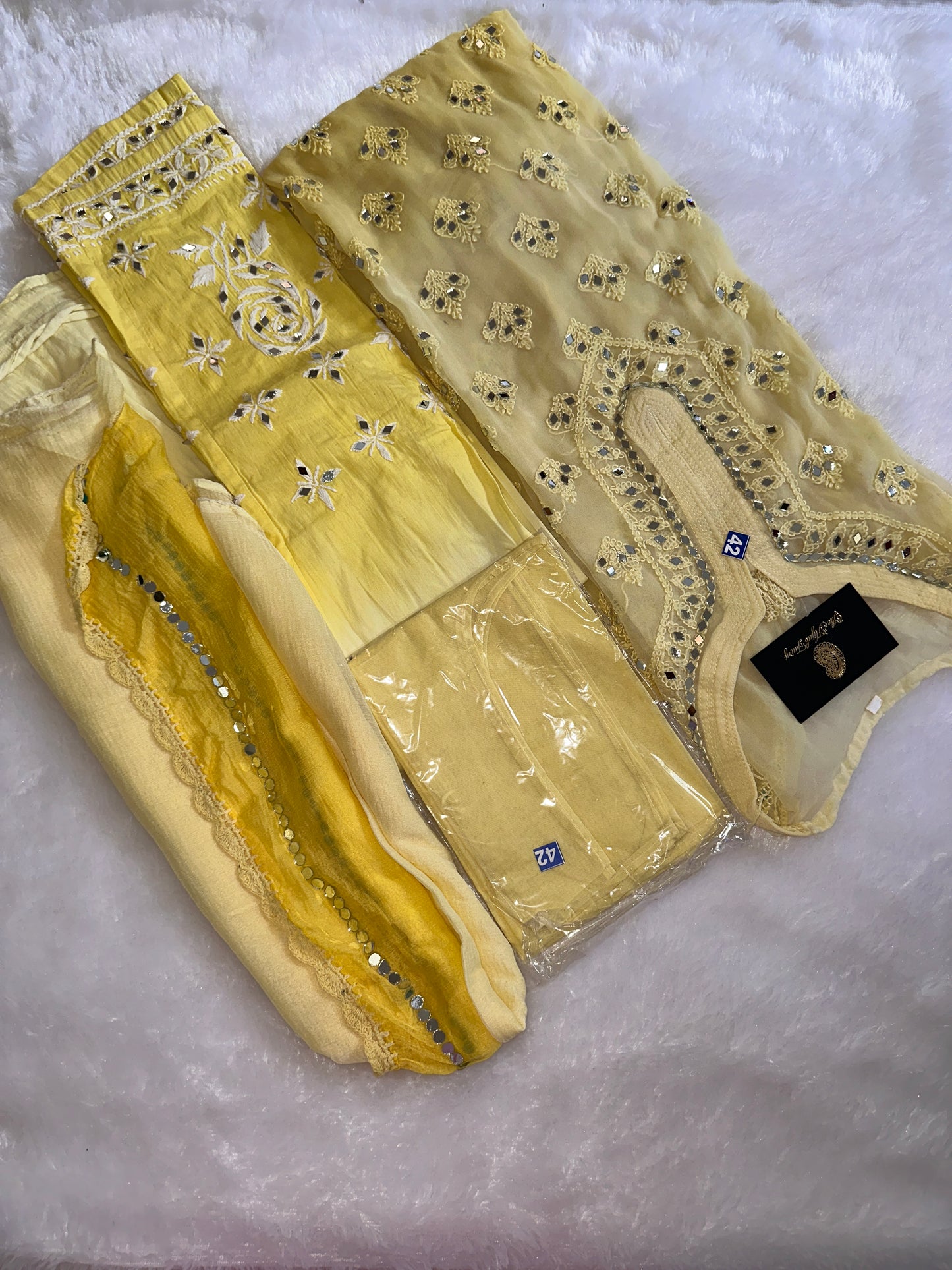 Chikankari Mirrorwork Suit Georgette - 4 pc - Yellow Ombre