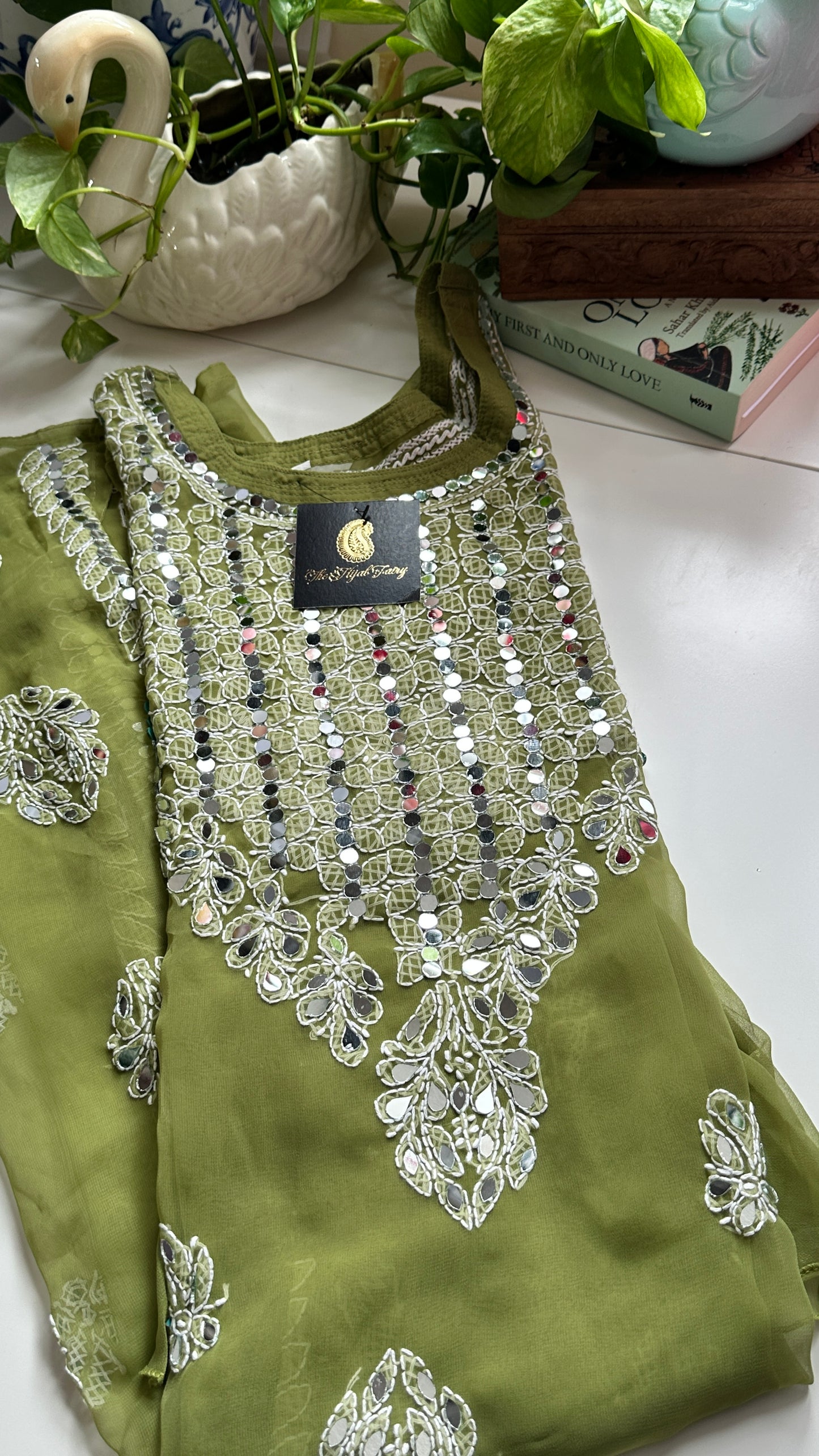 Olive Green - Georgette Mirror Kurta