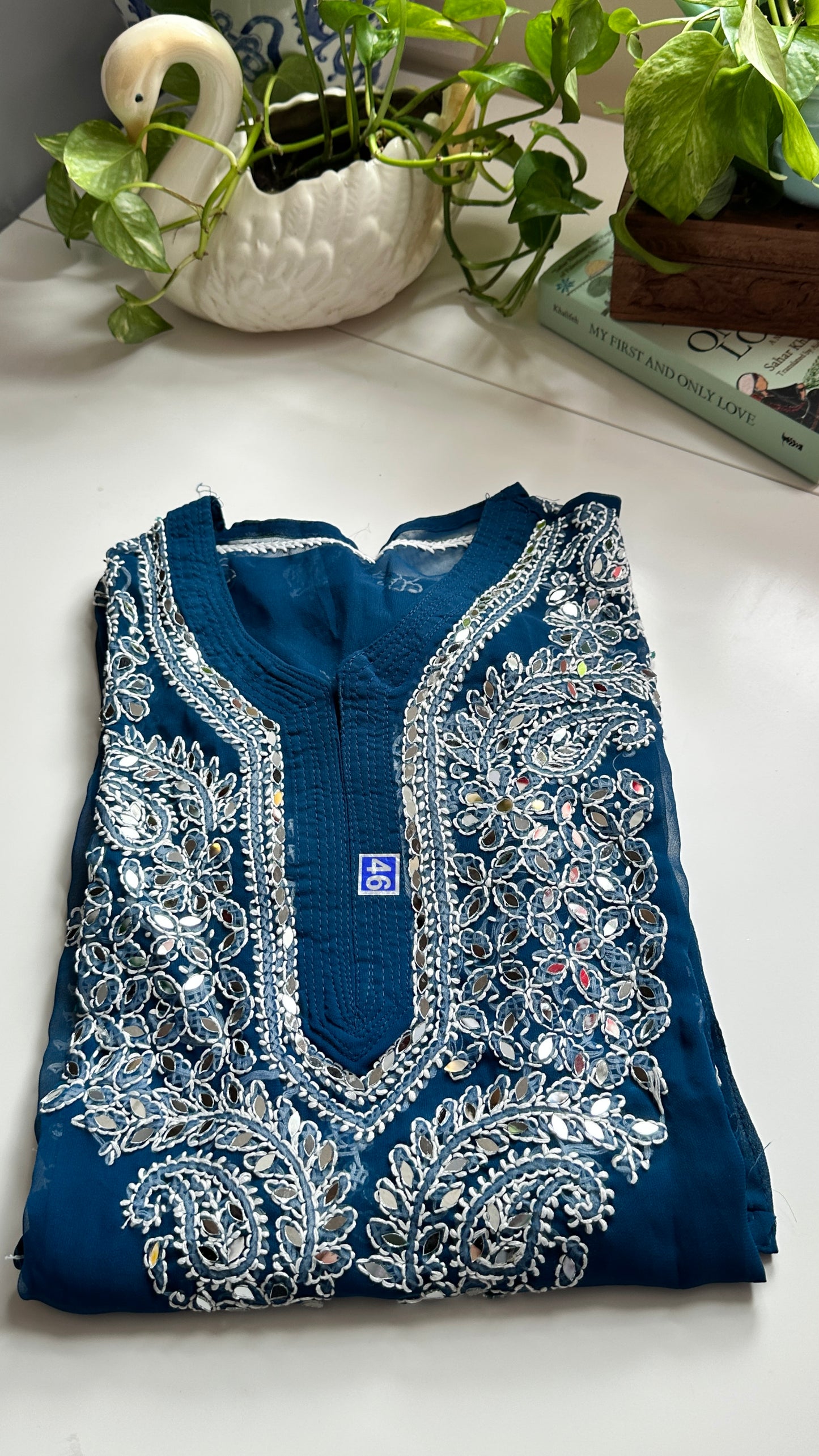 Teal Blue - Georgette Mirror Kurta