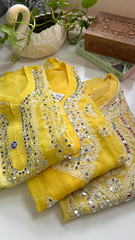 Yellow - Georgette Mirror Kurta