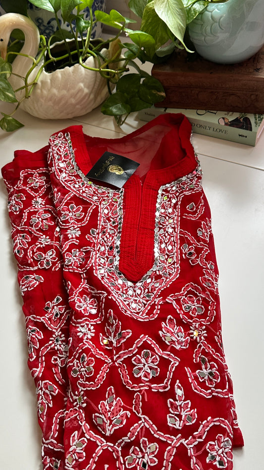 Red - Georgette Mirror Kurta