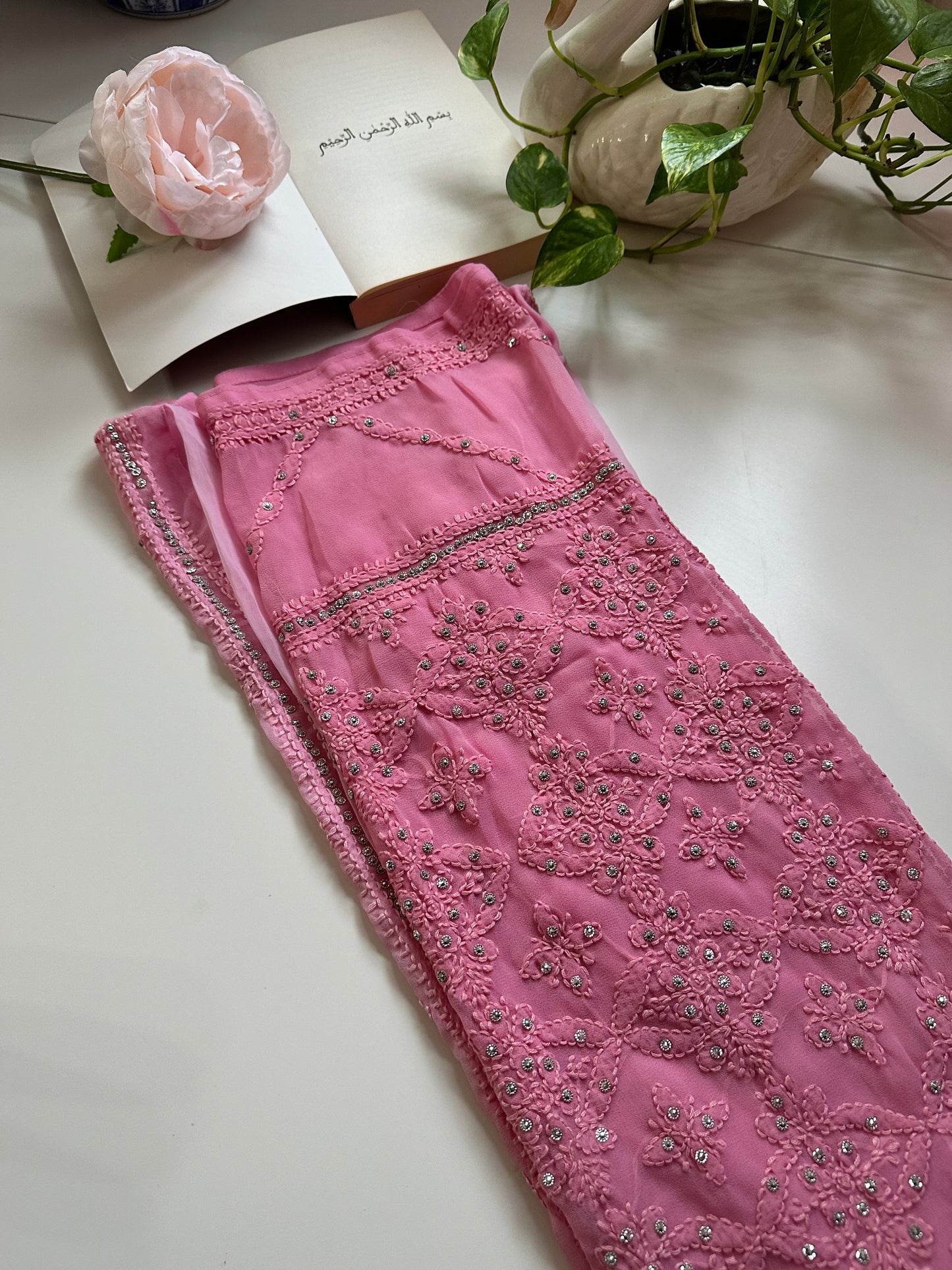 Rose Pink - Georgette Stone Kurta