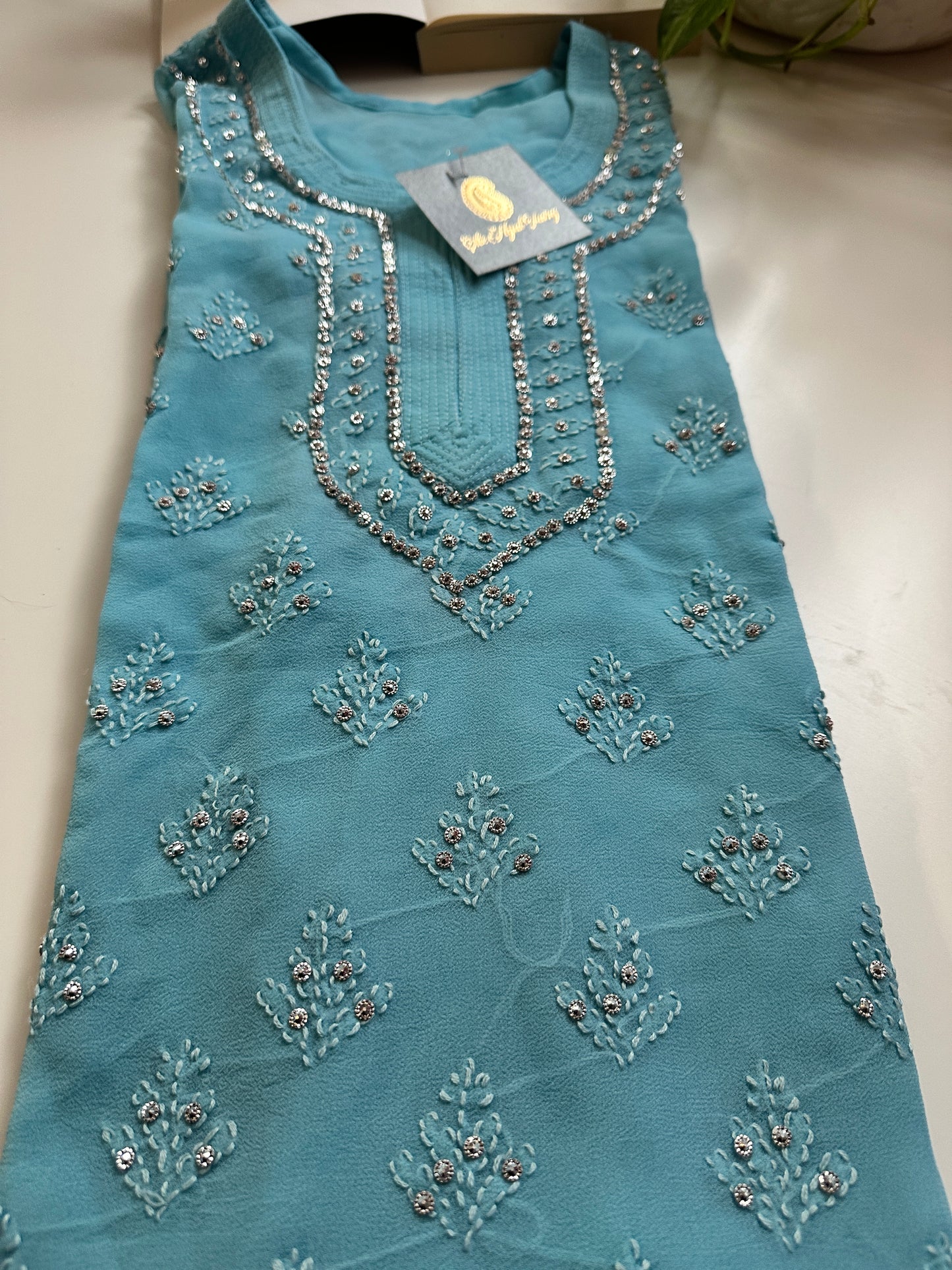Sky Blue- Georgette Stone Kurta