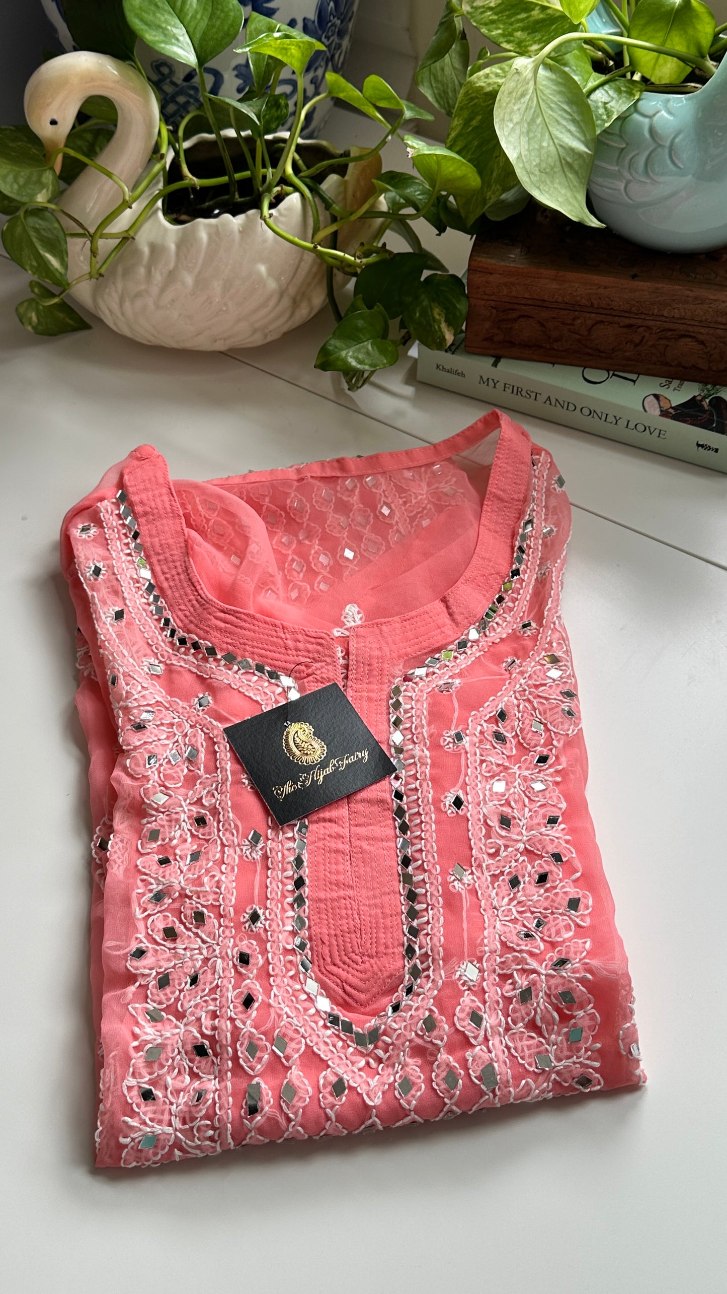 Peach Pink- Georgette Mirror Kurta