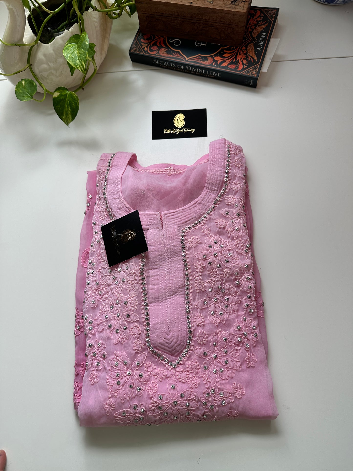 Georgette Stone Kurta- Petal Pink