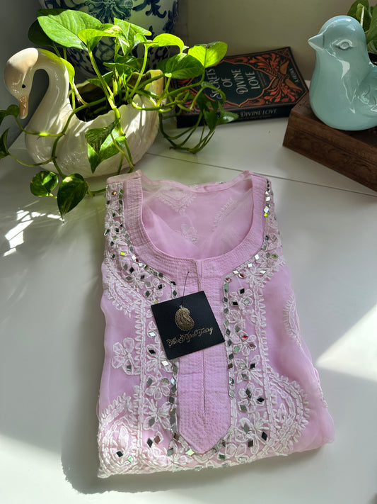 Light Pink - Georgette Mirror Kurta