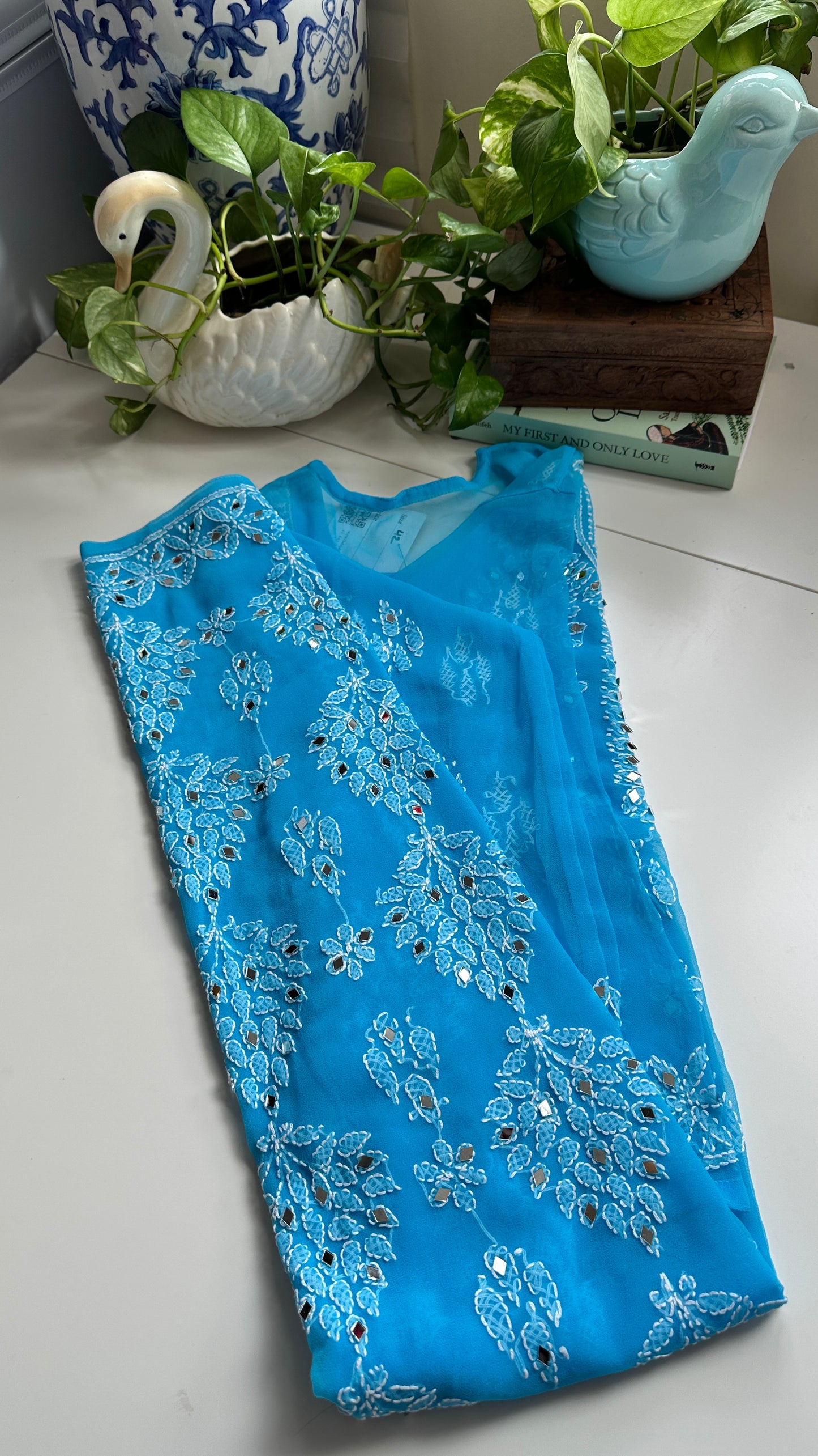 Sky Blue - Georgette Mirror Kurta